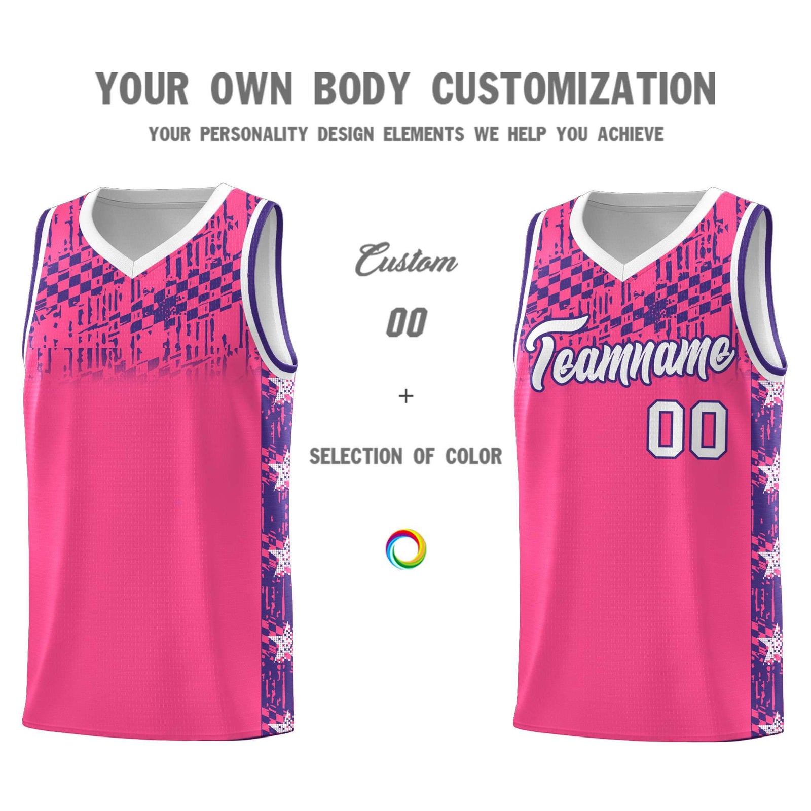 Custom Pink Mosaic Stars Pattern Sports Uniform Basketball Jersey
