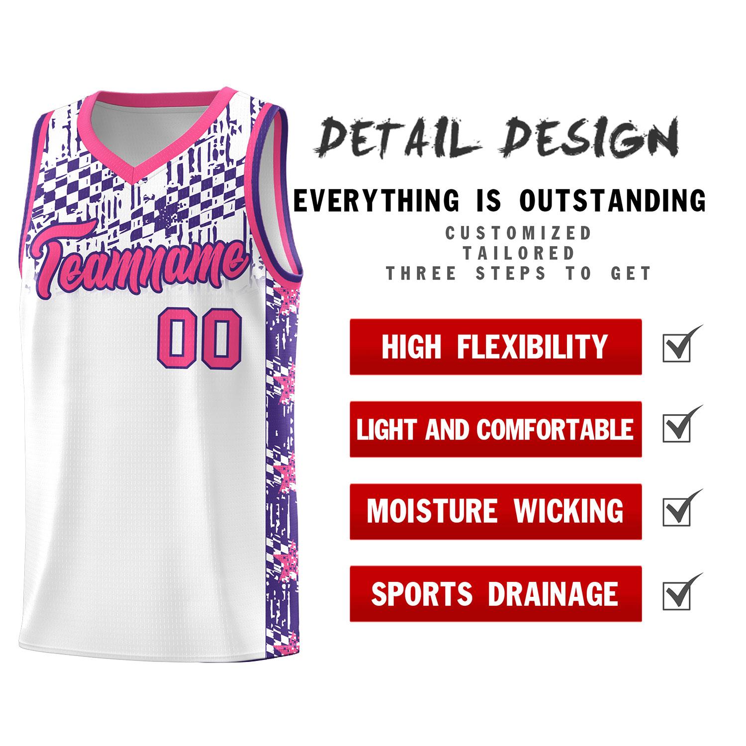 Custom White Mosaic Stars Pattern Sports Uniform Basketball Jersey