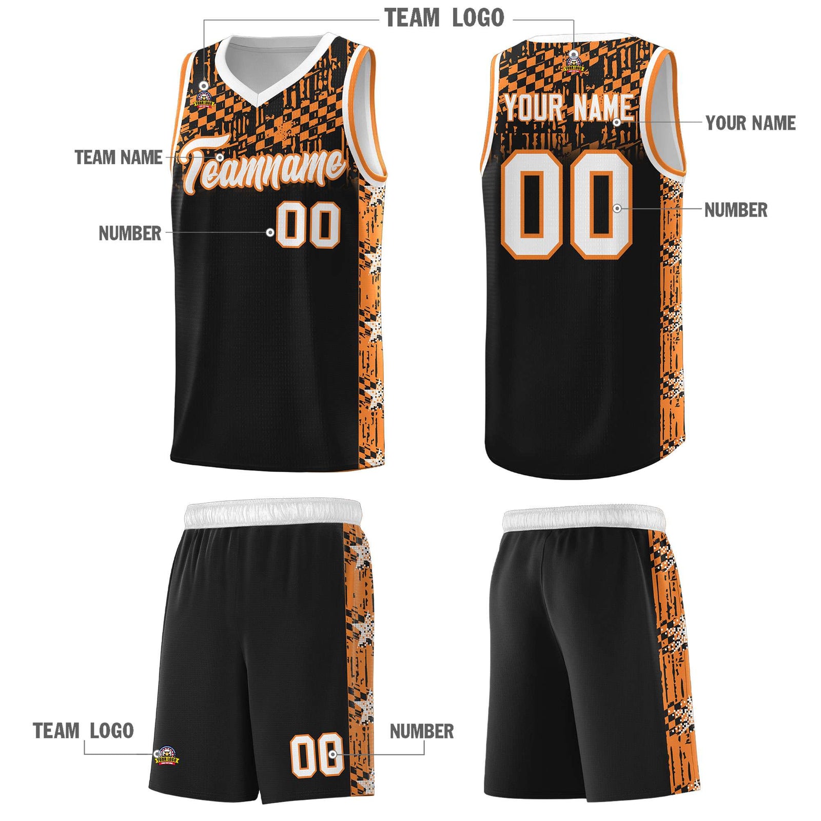 Custom Black Mosaic Stars Pattern Sports Uniform Basketball Jersey