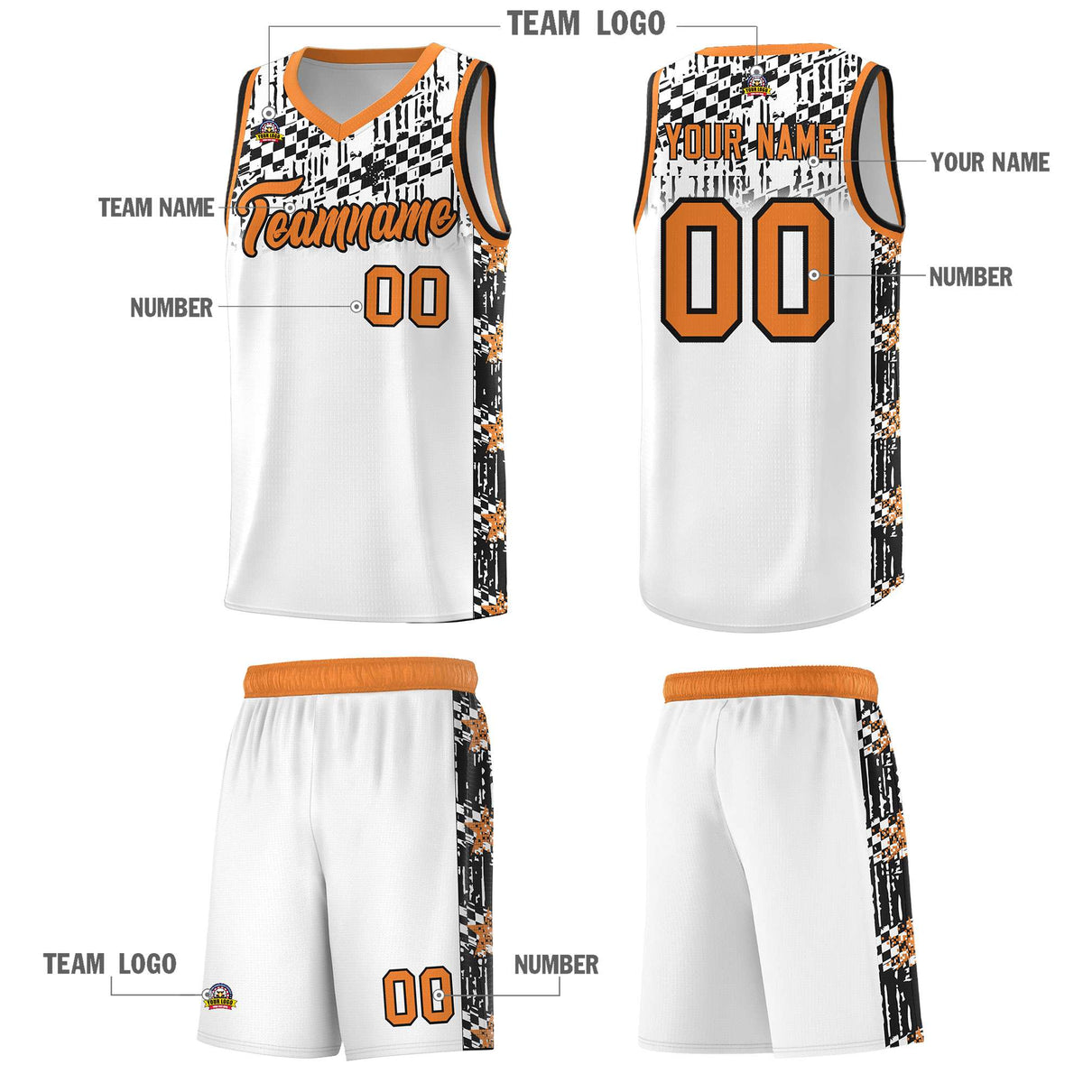 Custom White Mosaic Stars Pattern Sports Uniform Basketball Jersey