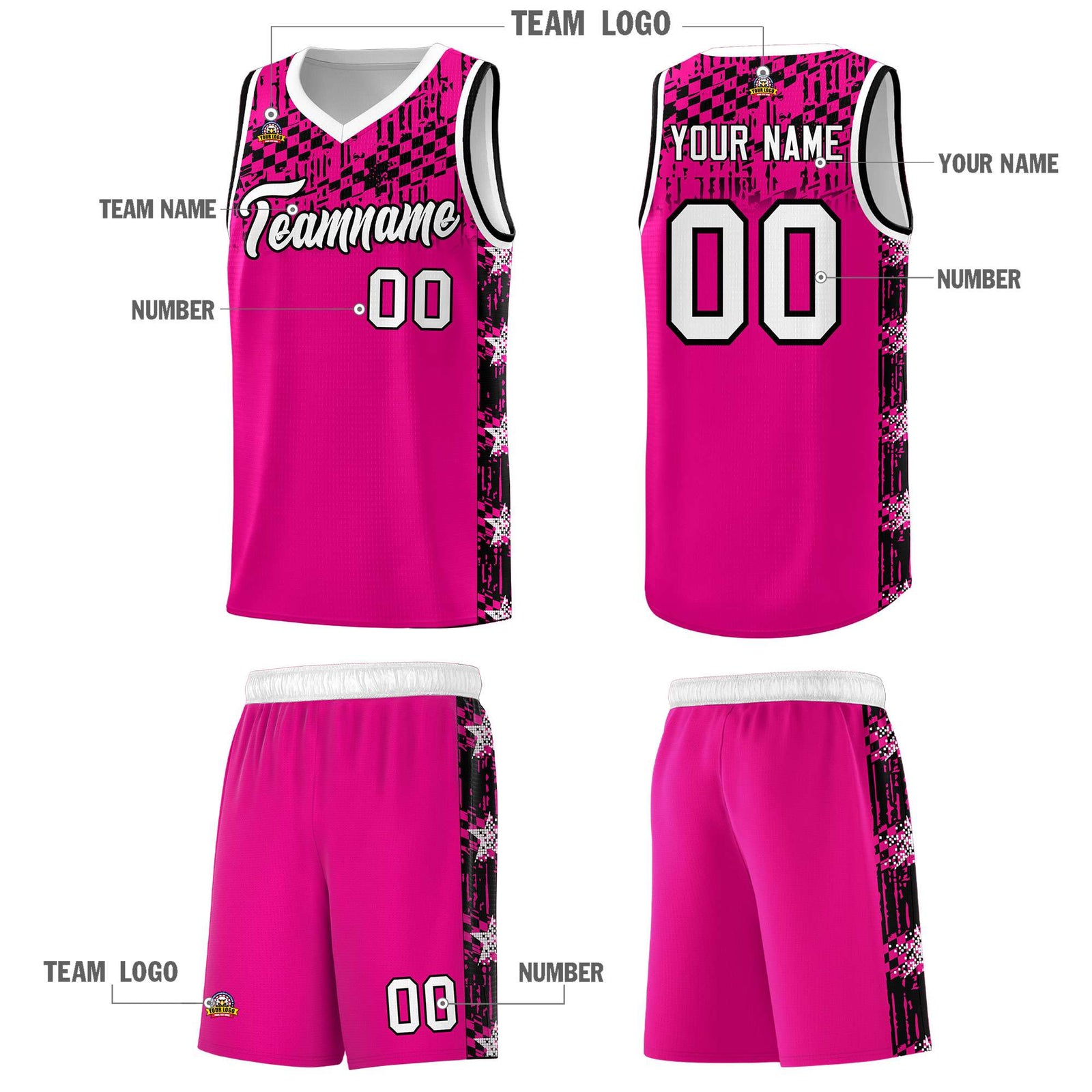 Custom Pink Mosaic Stars Pattern Sports Uniform Basketball Jersey