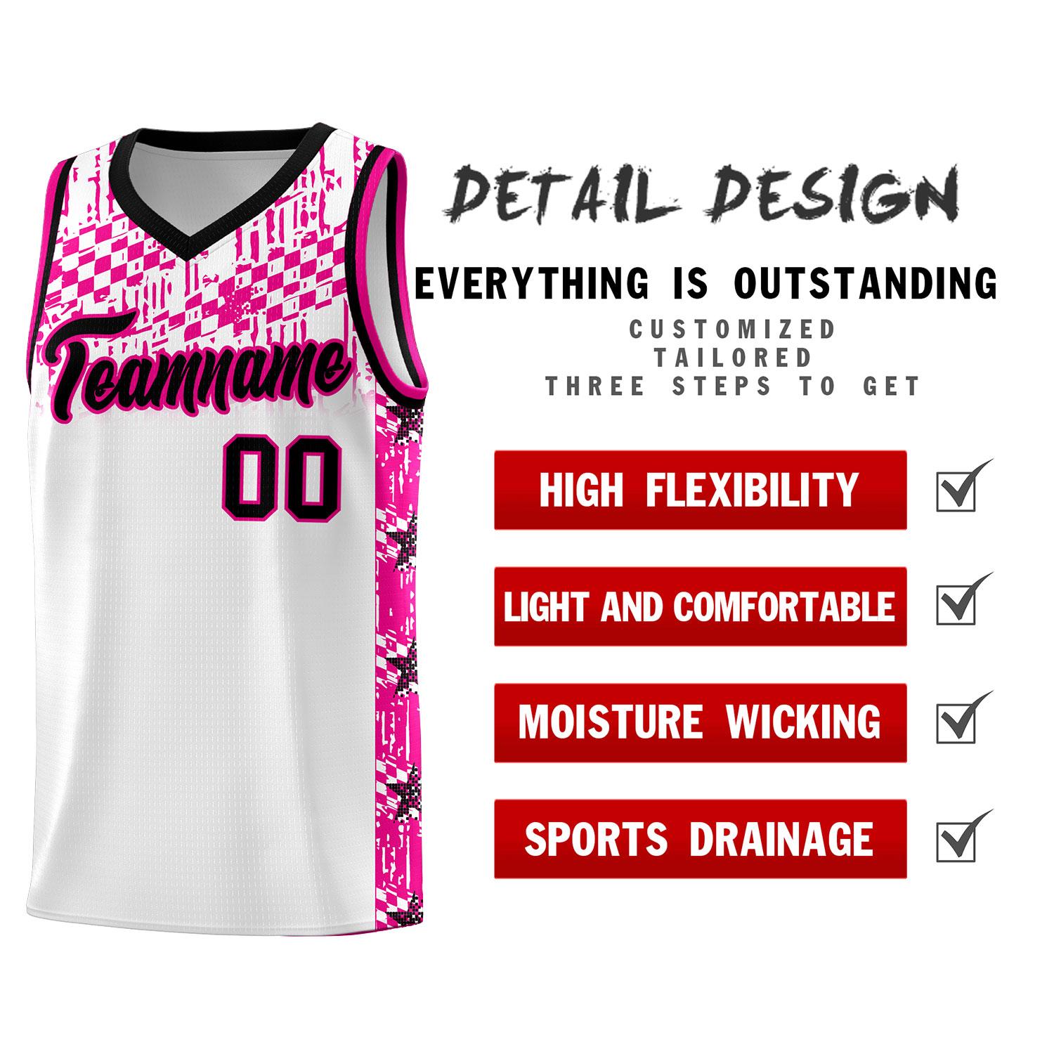 Custom White Mosaic Stars Pattern Sports Uniform Basketball Jersey