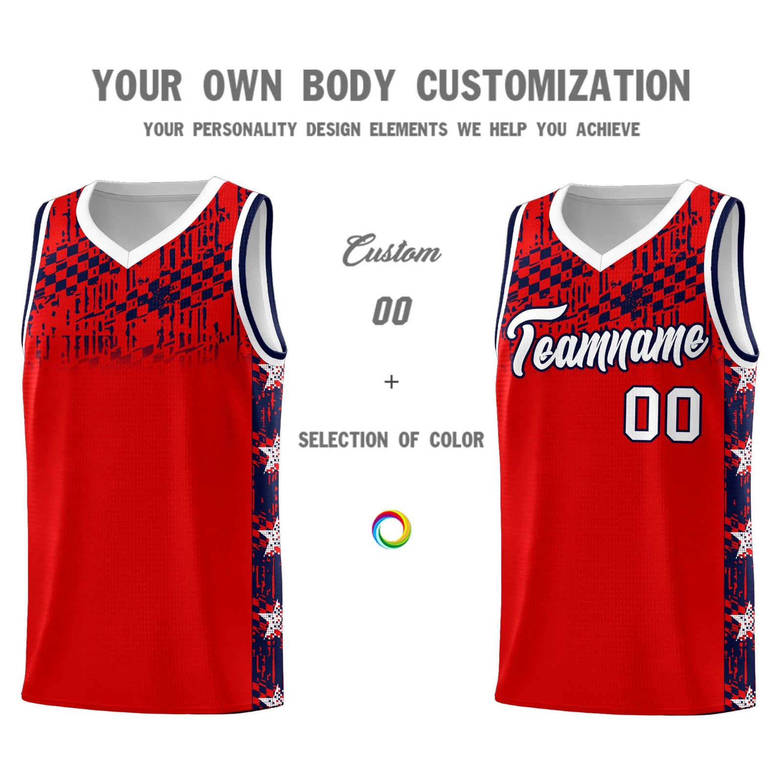 Custom Red Mosaic Stars Pattern Sports Uniform Basketball Jersey