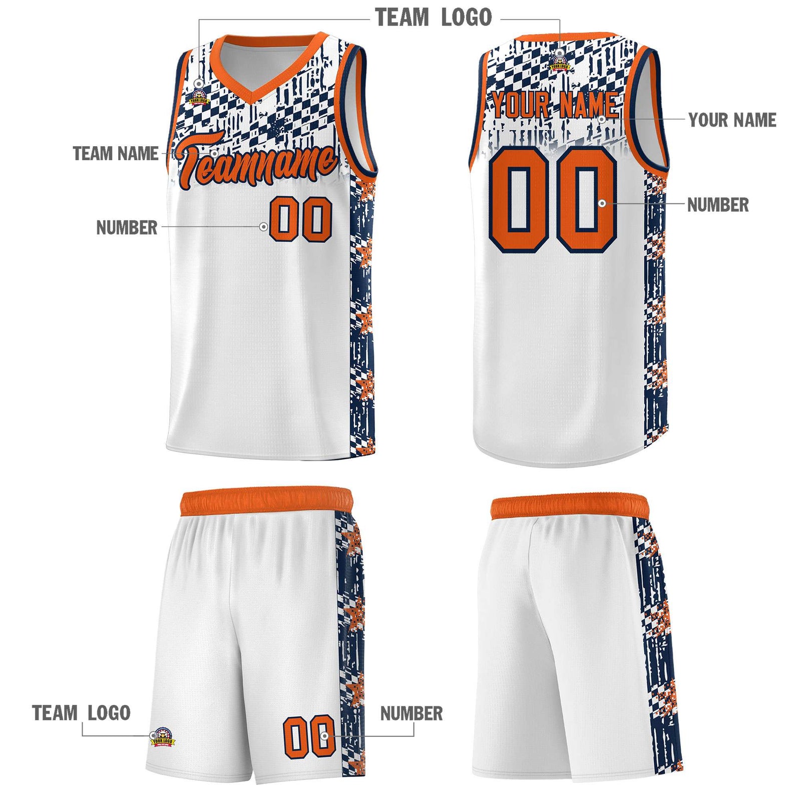 Custom White Mosaic Stars Pattern Sports Uniform Basketball Jersey