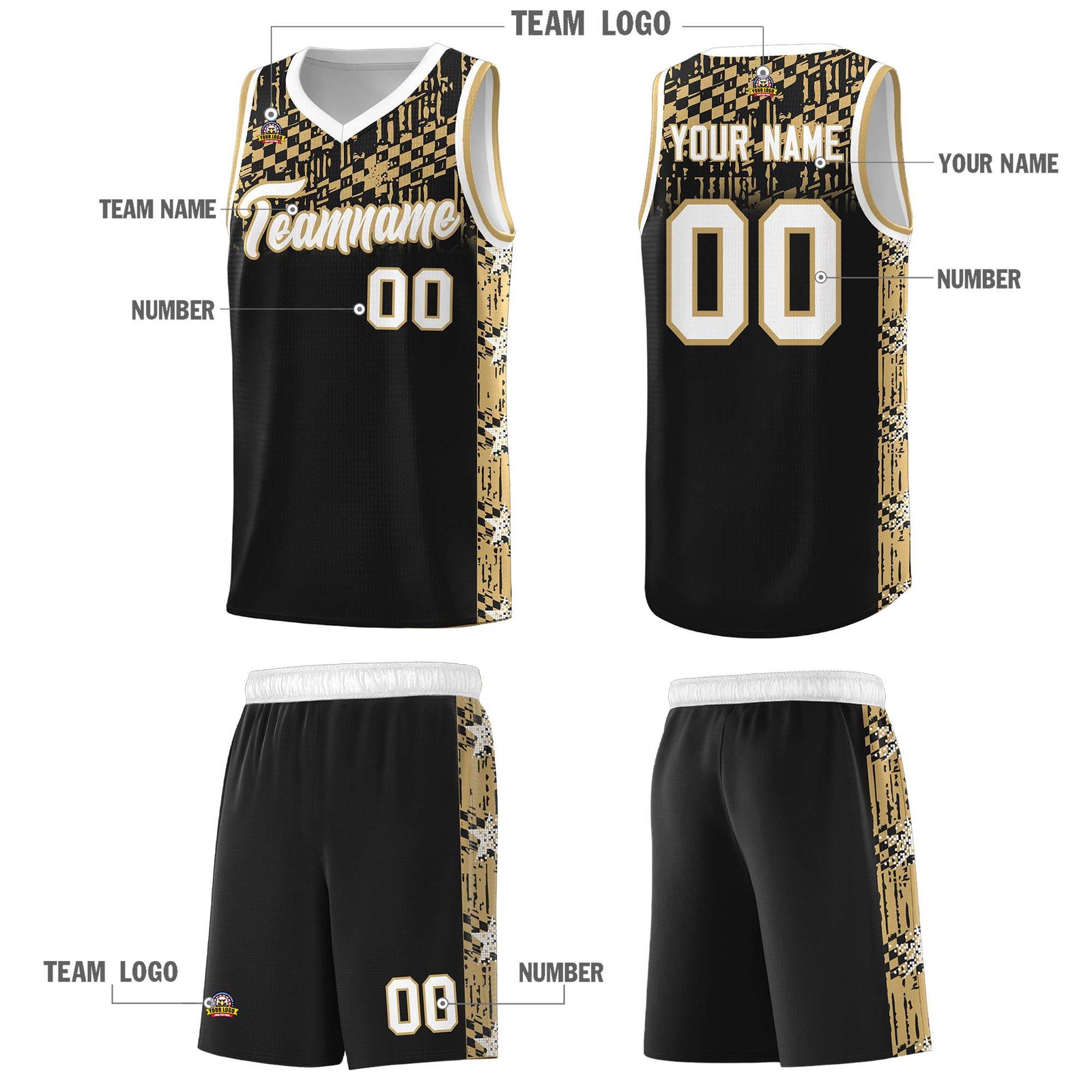 Custom Black Mosaic Stars Pattern Sports Uniform Basketball Jersey