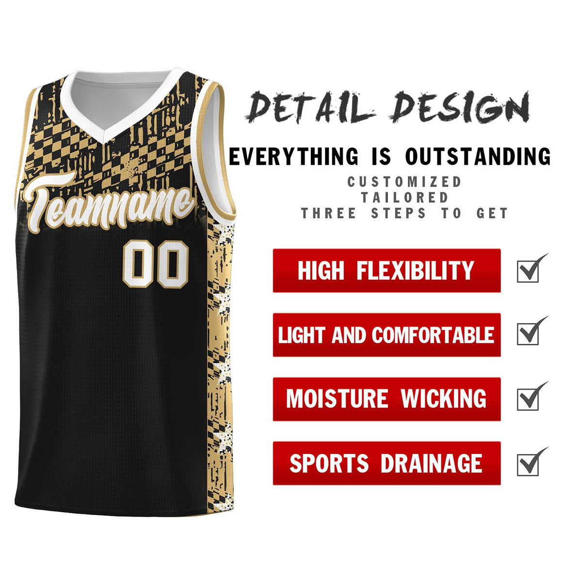 Custom Black Mosaic Stars Pattern Sports Uniform Basketball Jersey