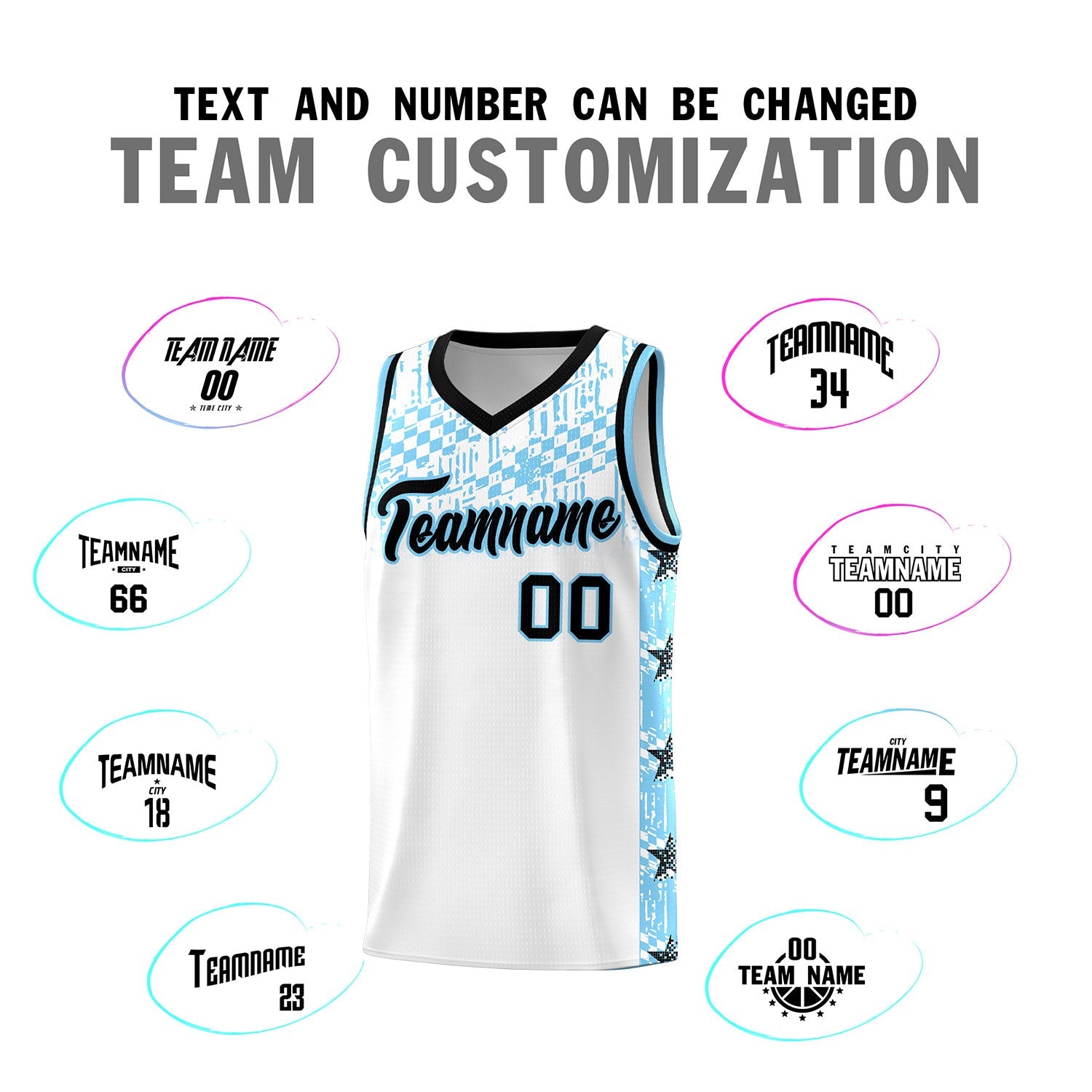 Custom White Mosaic Stars Pattern Sports Uniform Basketball Jersey