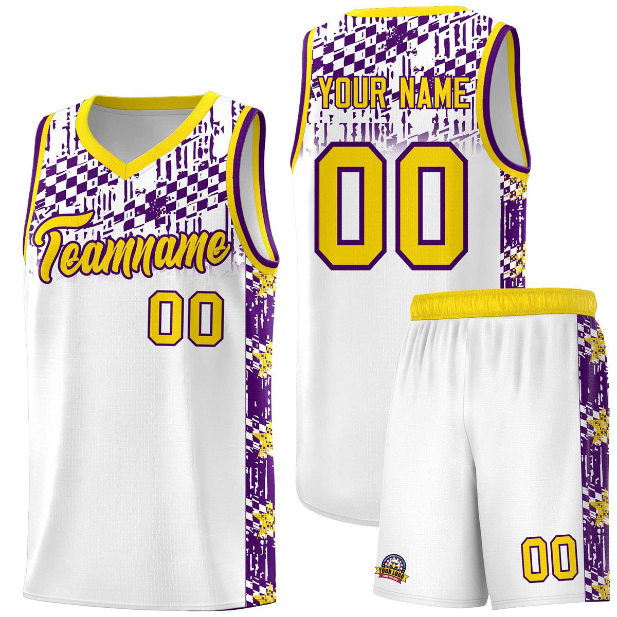 Custom White Mosaic Stars Pattern Sports Uniform Basketball Jersey