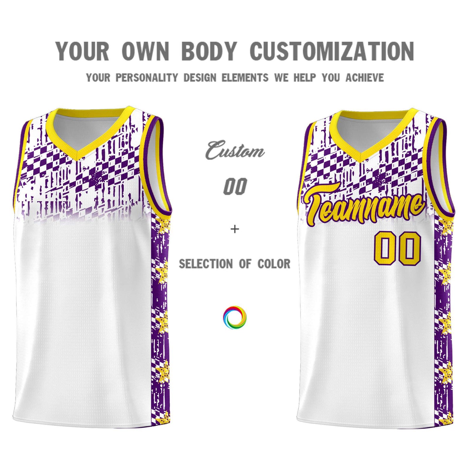 Custom White Mosaic Stars Pattern Sports Uniform Basketball Jersey