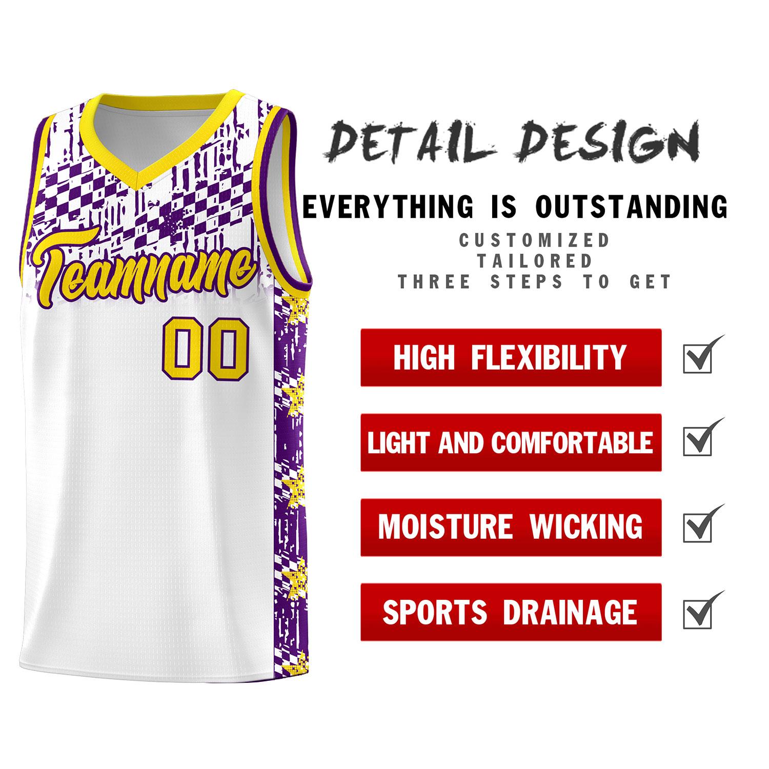 Custom White Mosaic Stars Pattern Sports Uniform Basketball Jersey