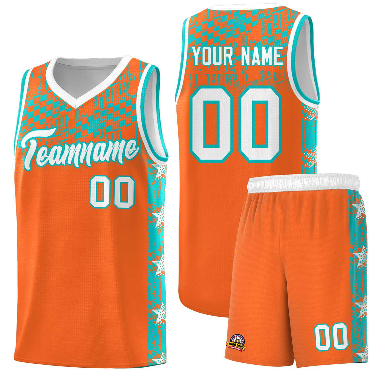 Custom Orange Mosaic Stars Pattern Sports Uniform Basketball Jersey