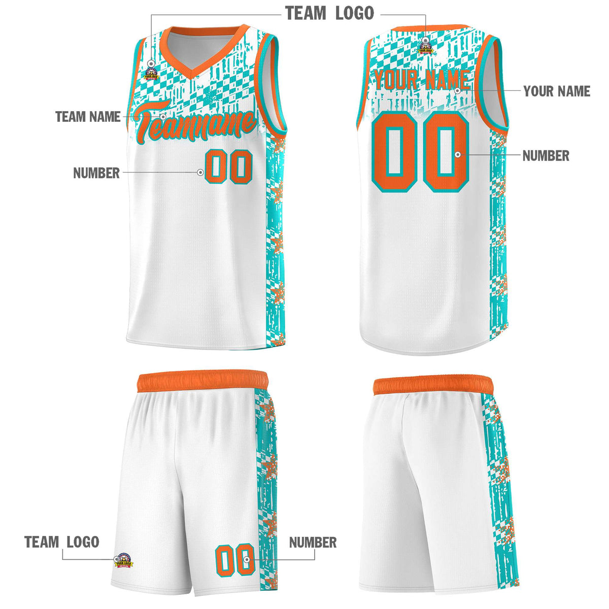 Custom White Mosaic Stars Pattern Sports Uniform Basketball Jersey