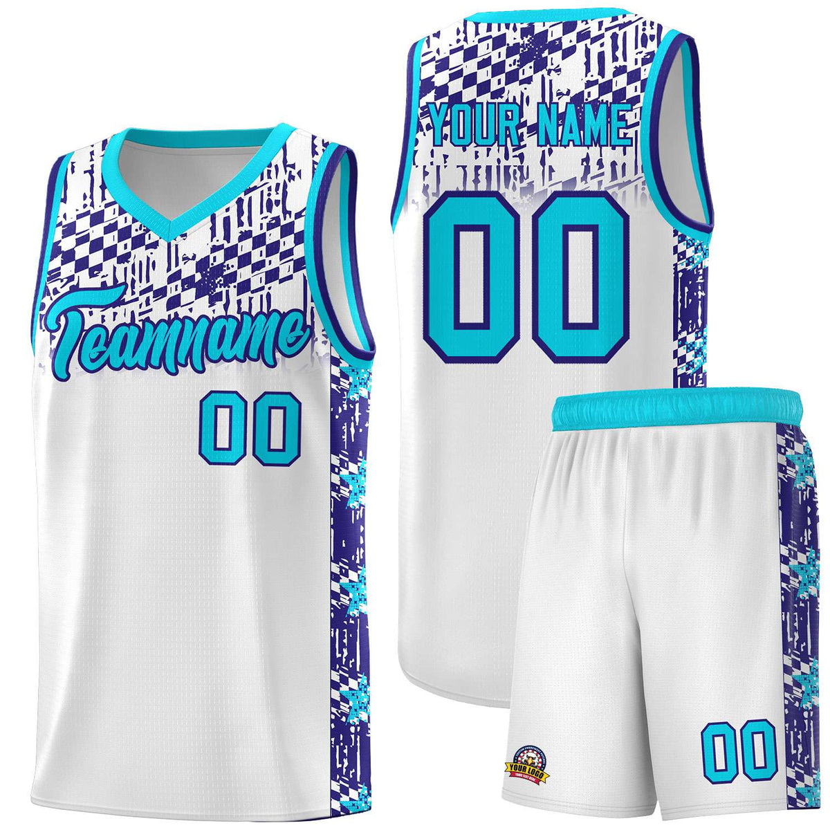 Custom White Mosaic Stars Pattern Sports Uniform Basketball Jersey