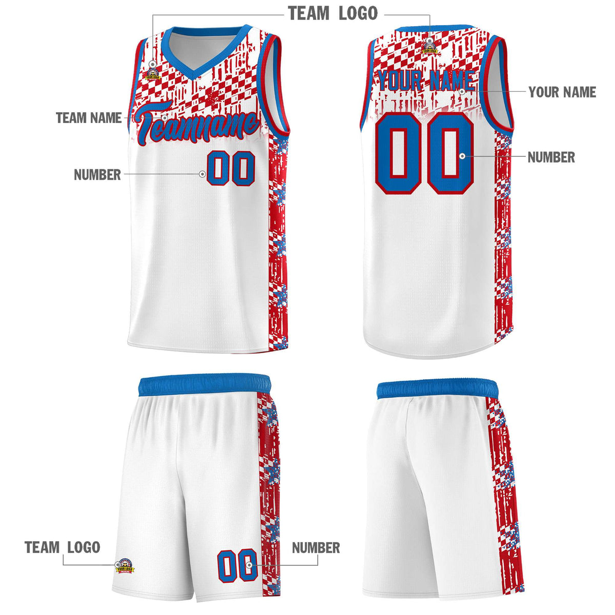 Custom White Mosaic Stars Pattern Sports Uniform Basketball Jersey