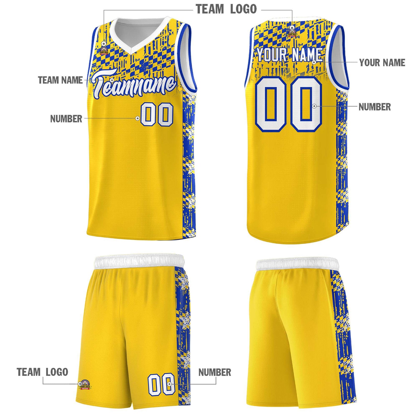Custom Gold Mosaic Stars Pattern Sports Uniform Basketball Jersey
