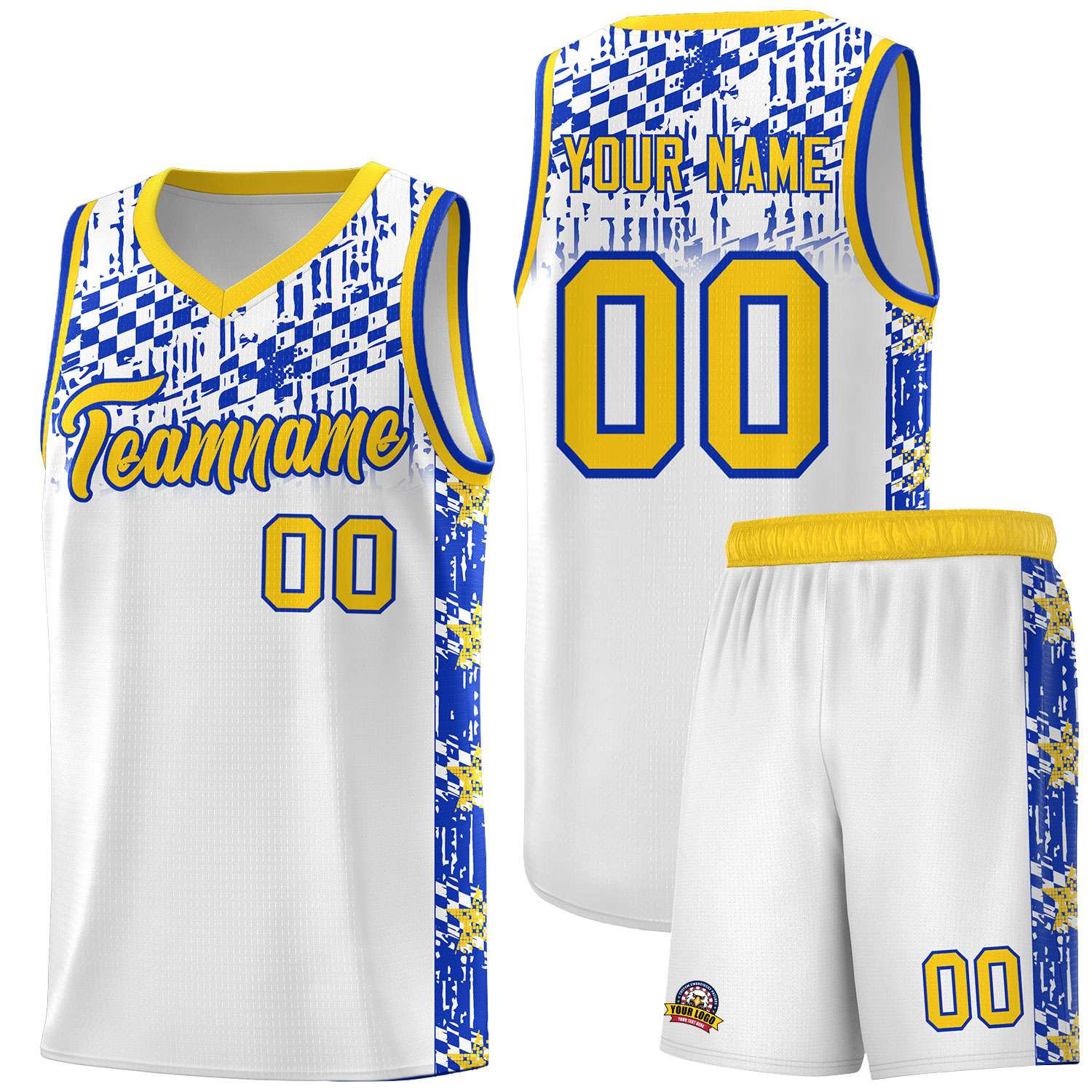 Custom White Mosaic Stars Pattern Sports Uniform Basketball Jersey