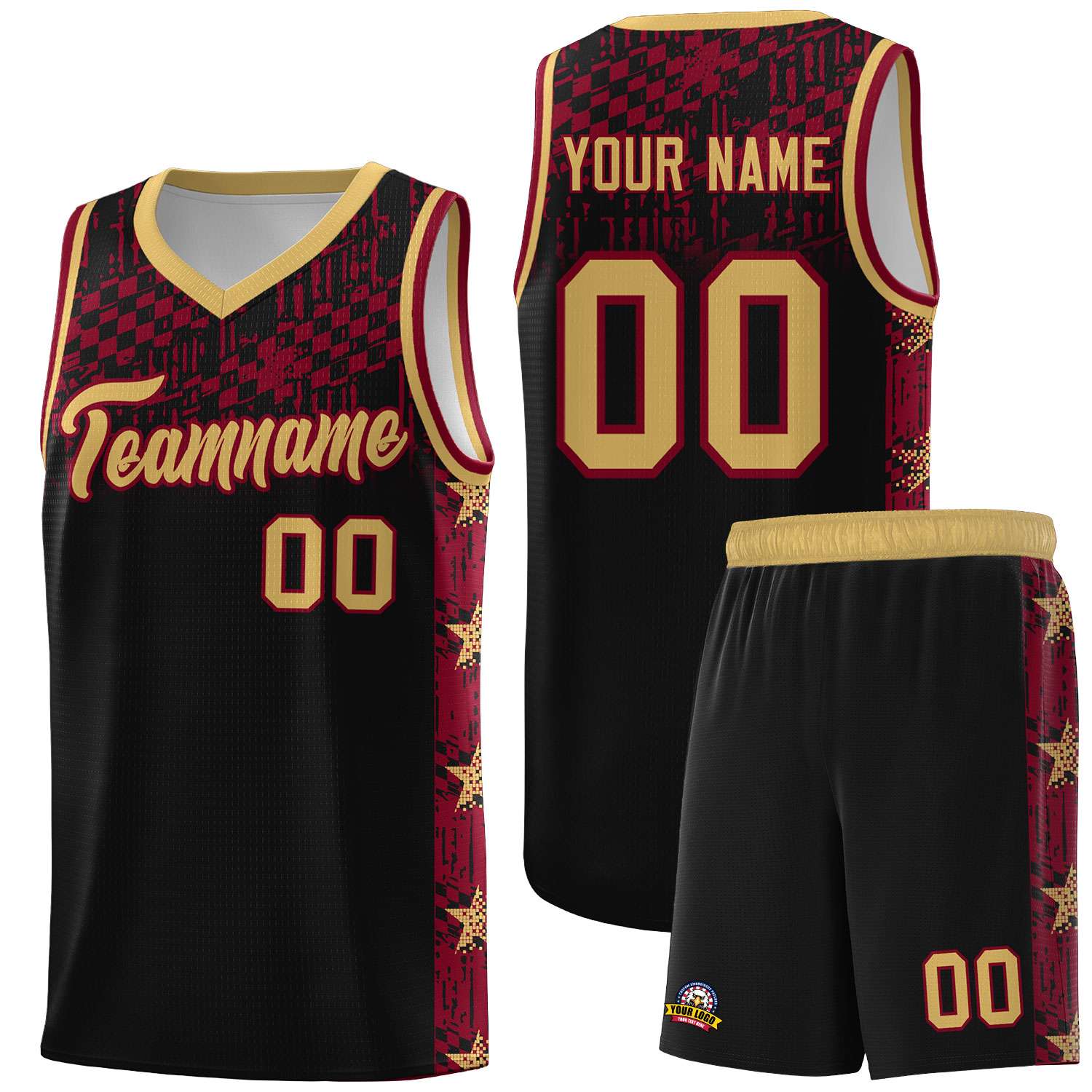 Custom Black Mosaic Stars Pattern Sports Uniform Basketball Jersey