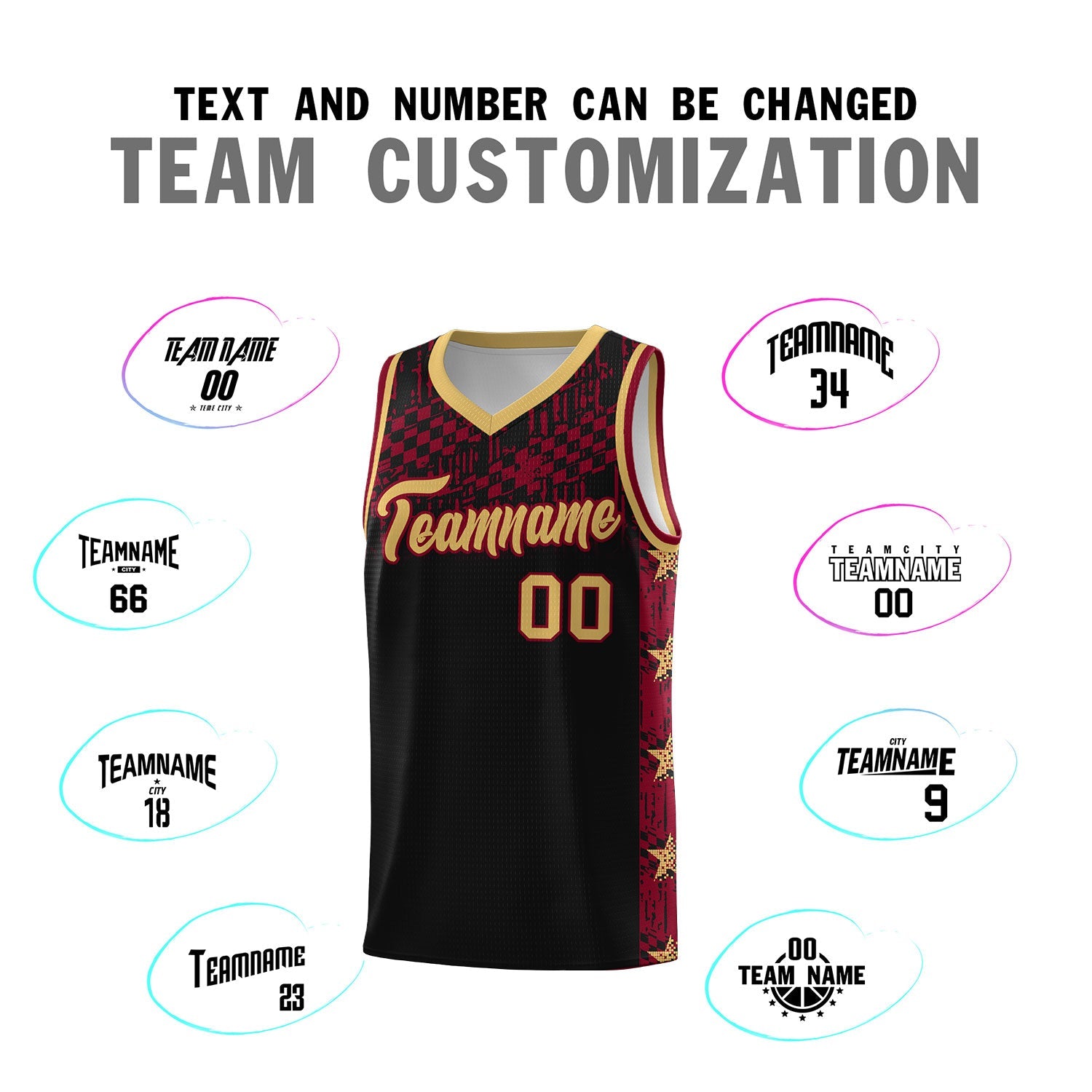Custom Black Mosaic Stars Pattern Sports Uniform Basketball Jersey