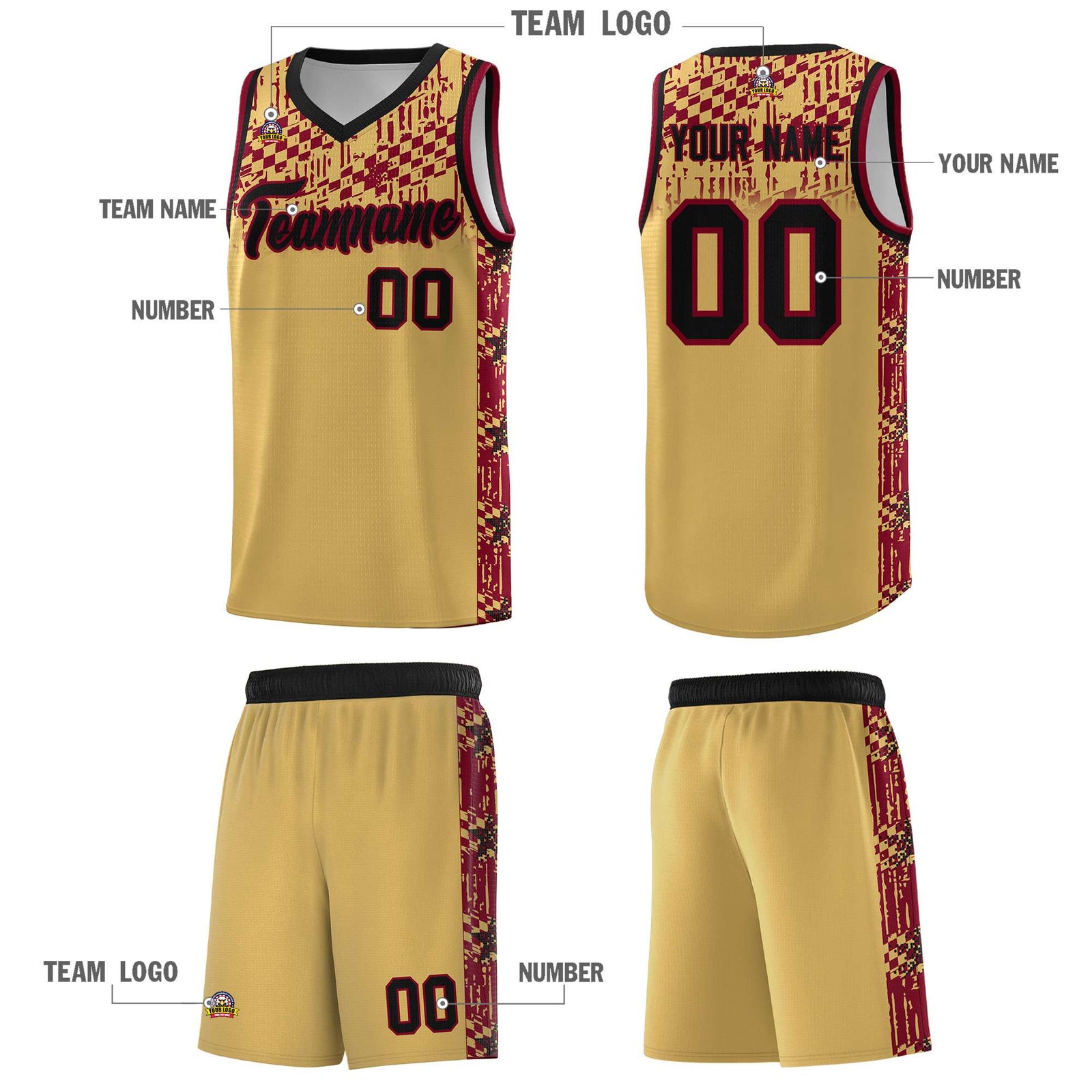 Custom Old Gold Mosaic Stars Pattern Sports Uniform Basketball Jersey