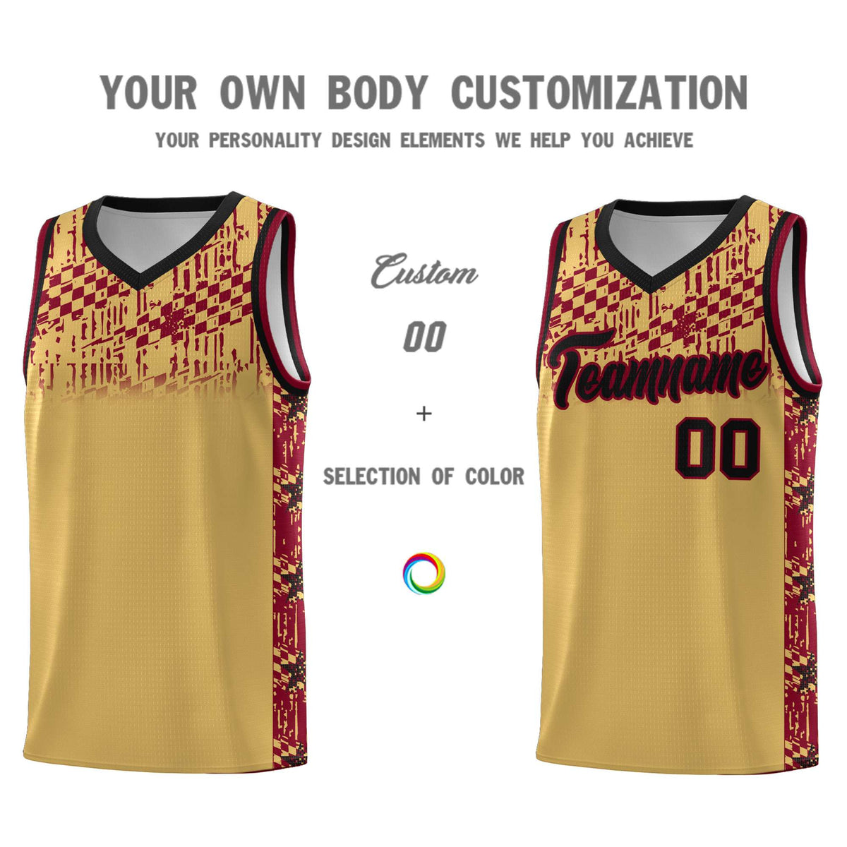 Custom Old Gold Mosaic Stars Pattern Sports Uniform Basketball Jersey