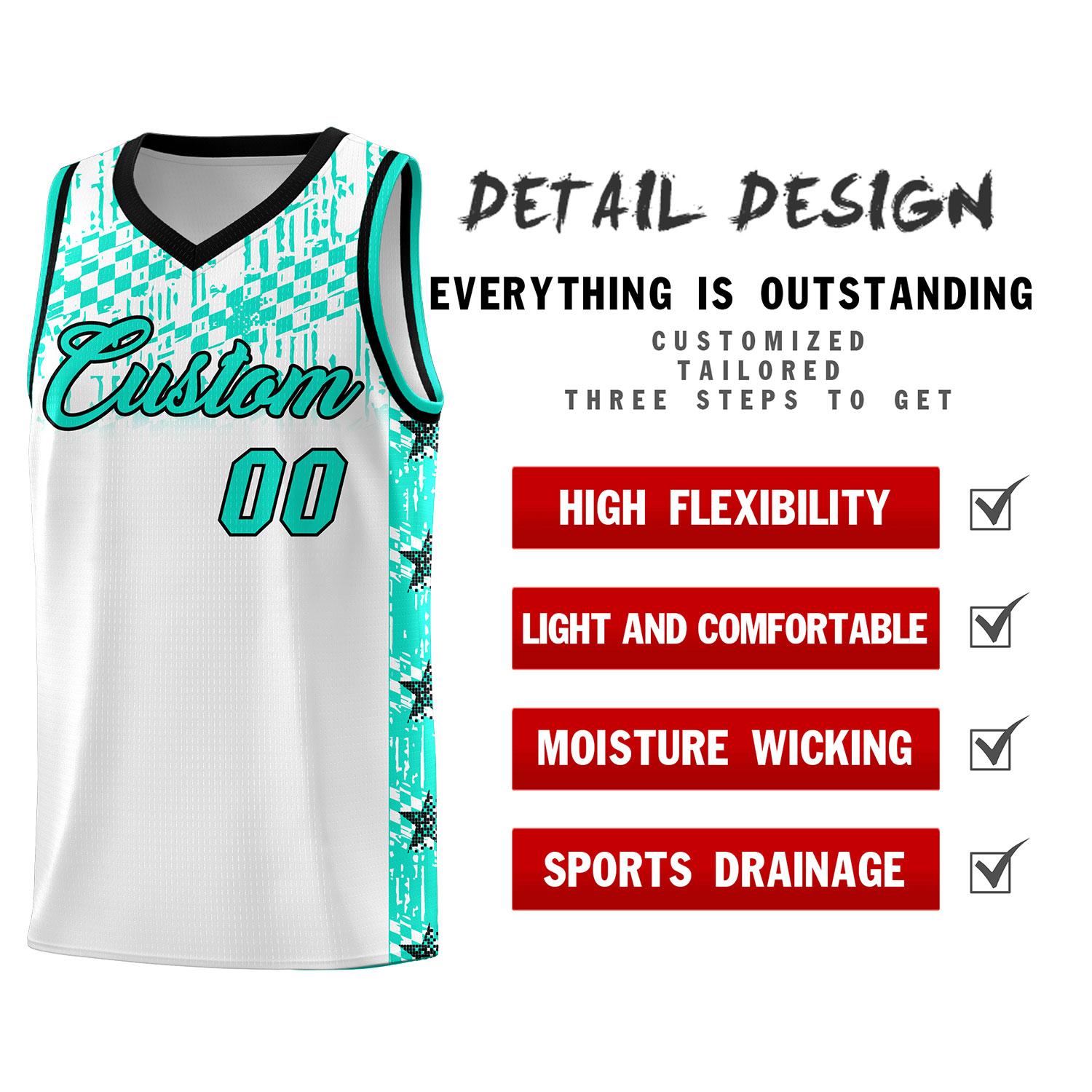 Custom White Mosaic Stars Pattern Sports Uniform Basketball Jersey
