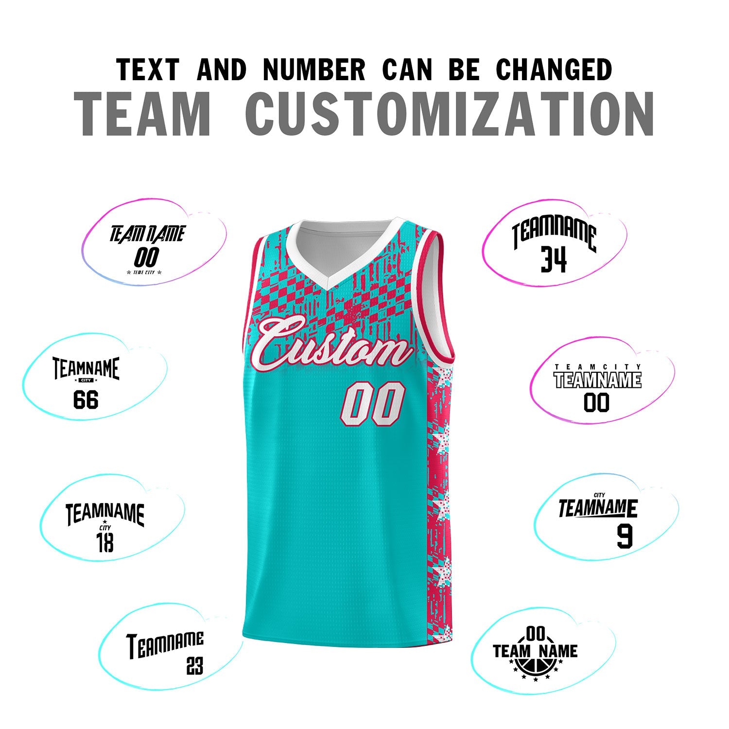 Custom Aqua Mosaic Stars Pattern Sports Uniform Basketball Jersey