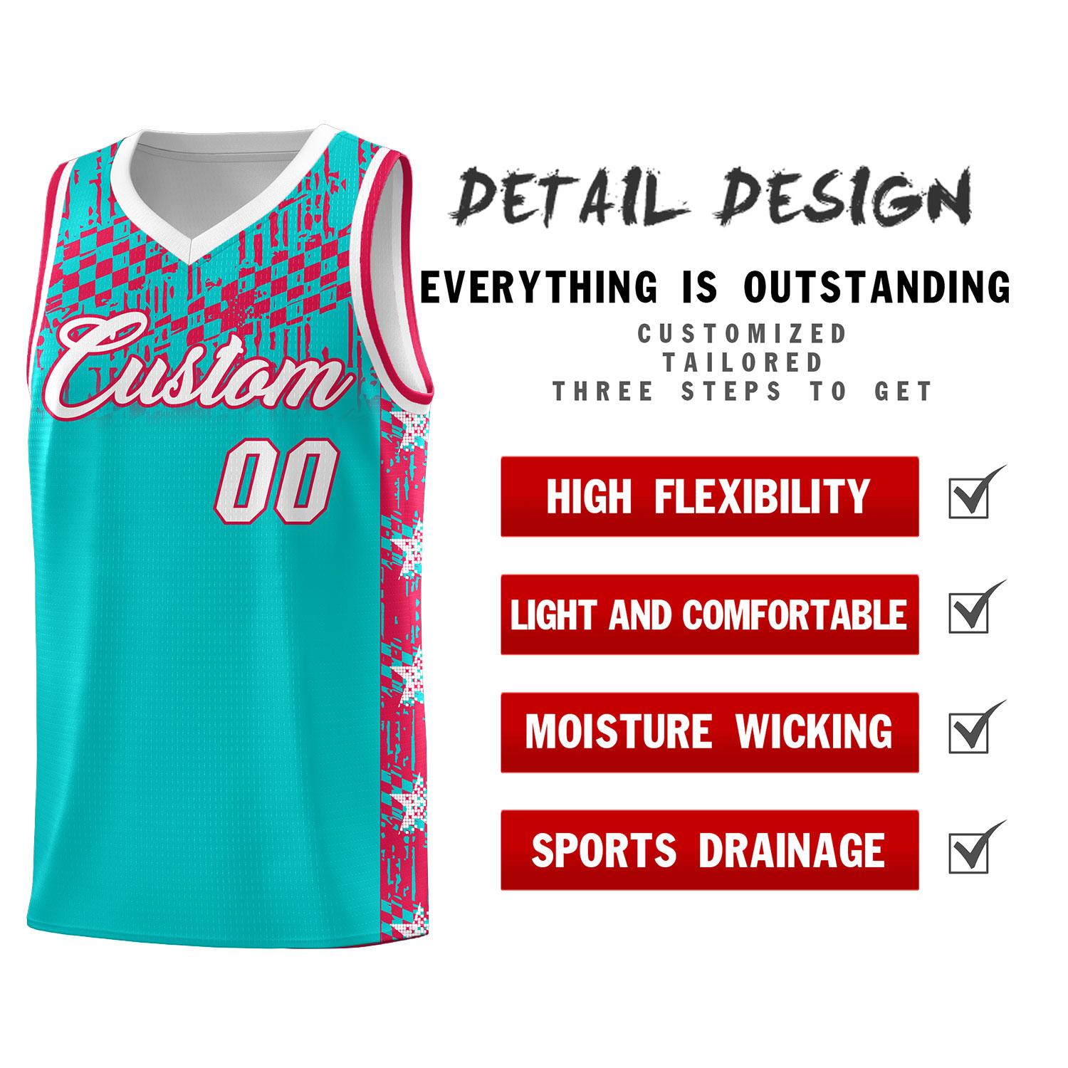 Custom Aqua Mosaic Stars Pattern Sports Uniform Basketball Jersey