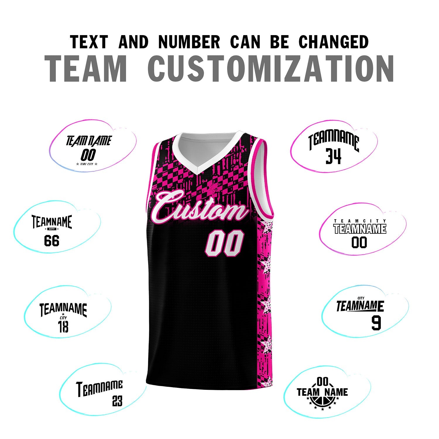 Custom Black Mosaic Stars Pattern Sports Uniform Basketball Jersey