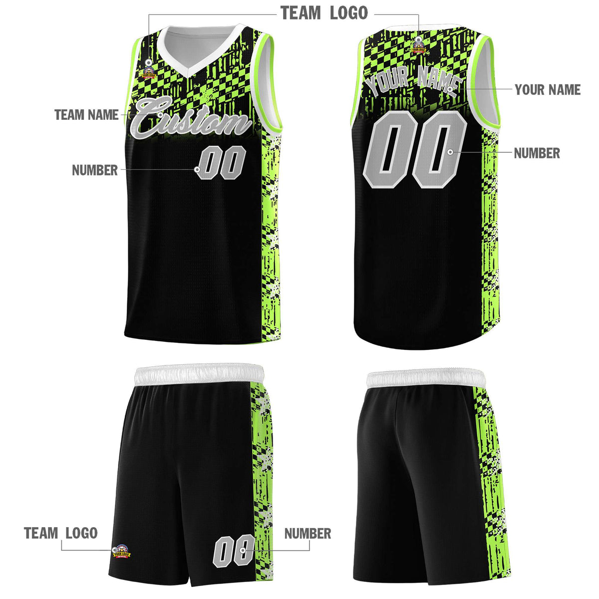 Custom Black Mosaic Stars Pattern Sports Uniform Basketball Jersey