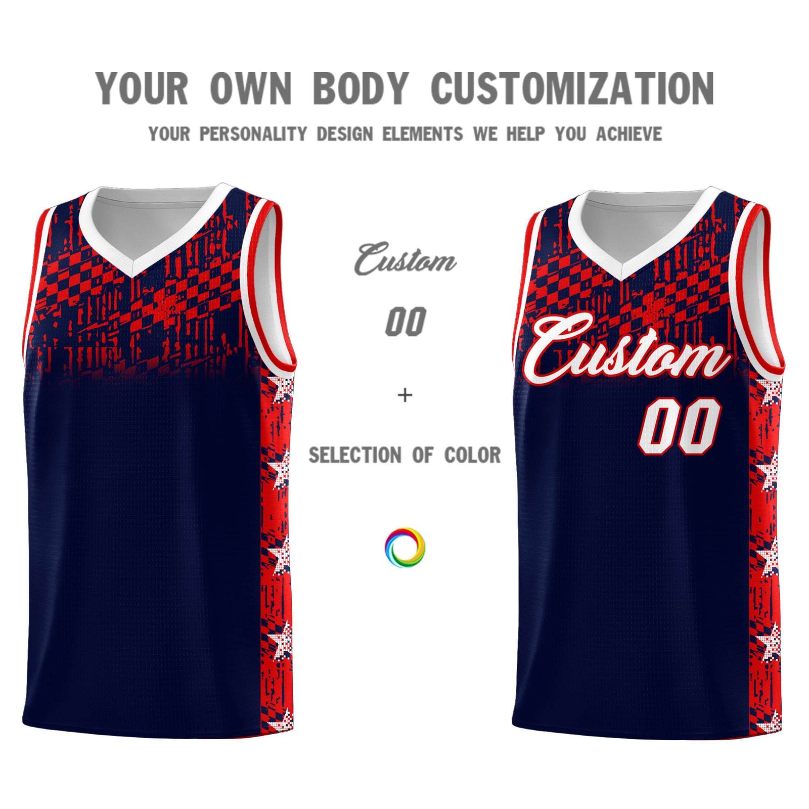 Custom Navy Mosaic Stars Pattern Sports Uniform Basketball Jersey