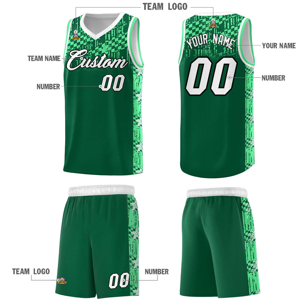 Custom Kelly Green Mosaic Stars Pattern Sports Uniform Basketball Jersey