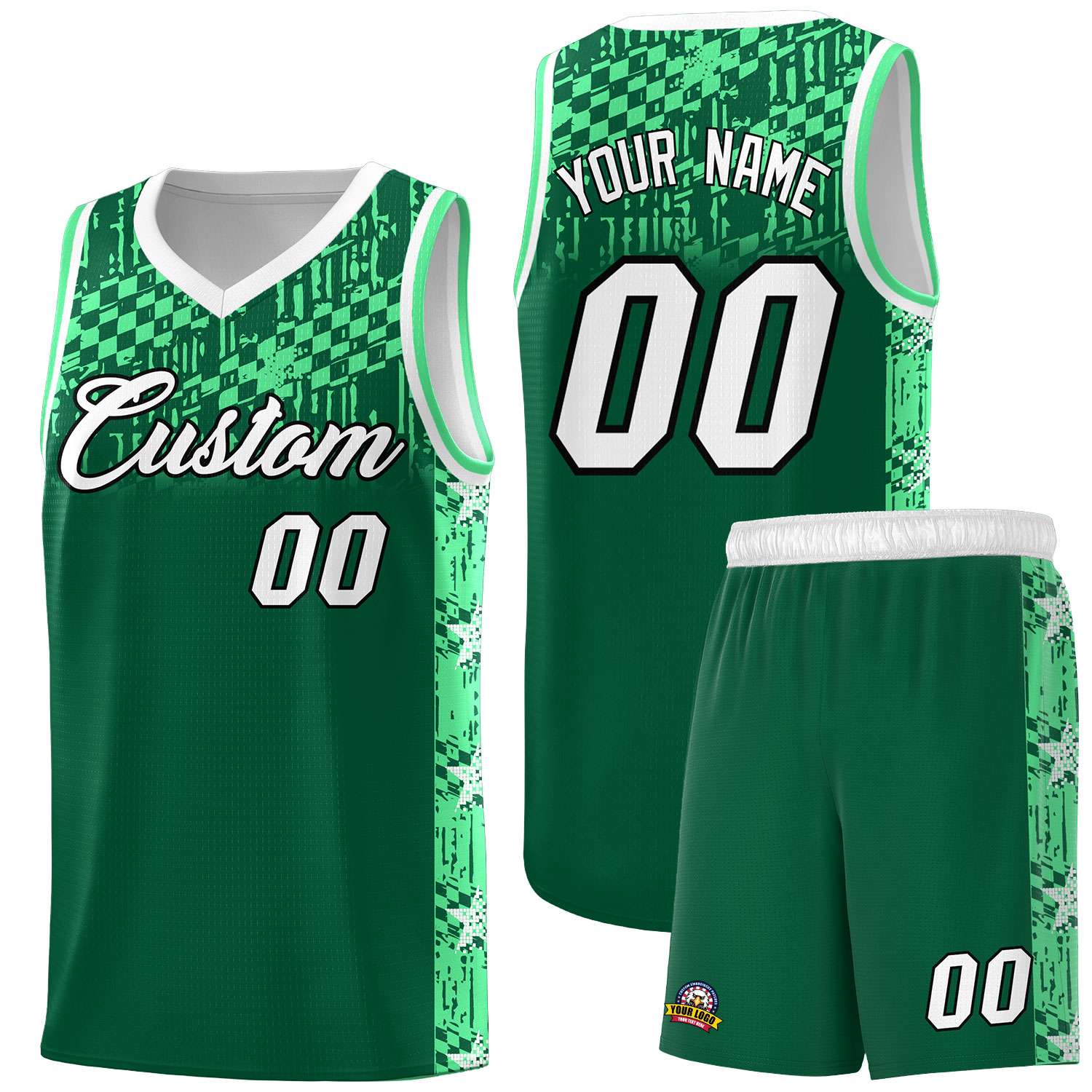 Custom Kelly Green Mosaic Stars Pattern Sports Uniform Basketball Jersey