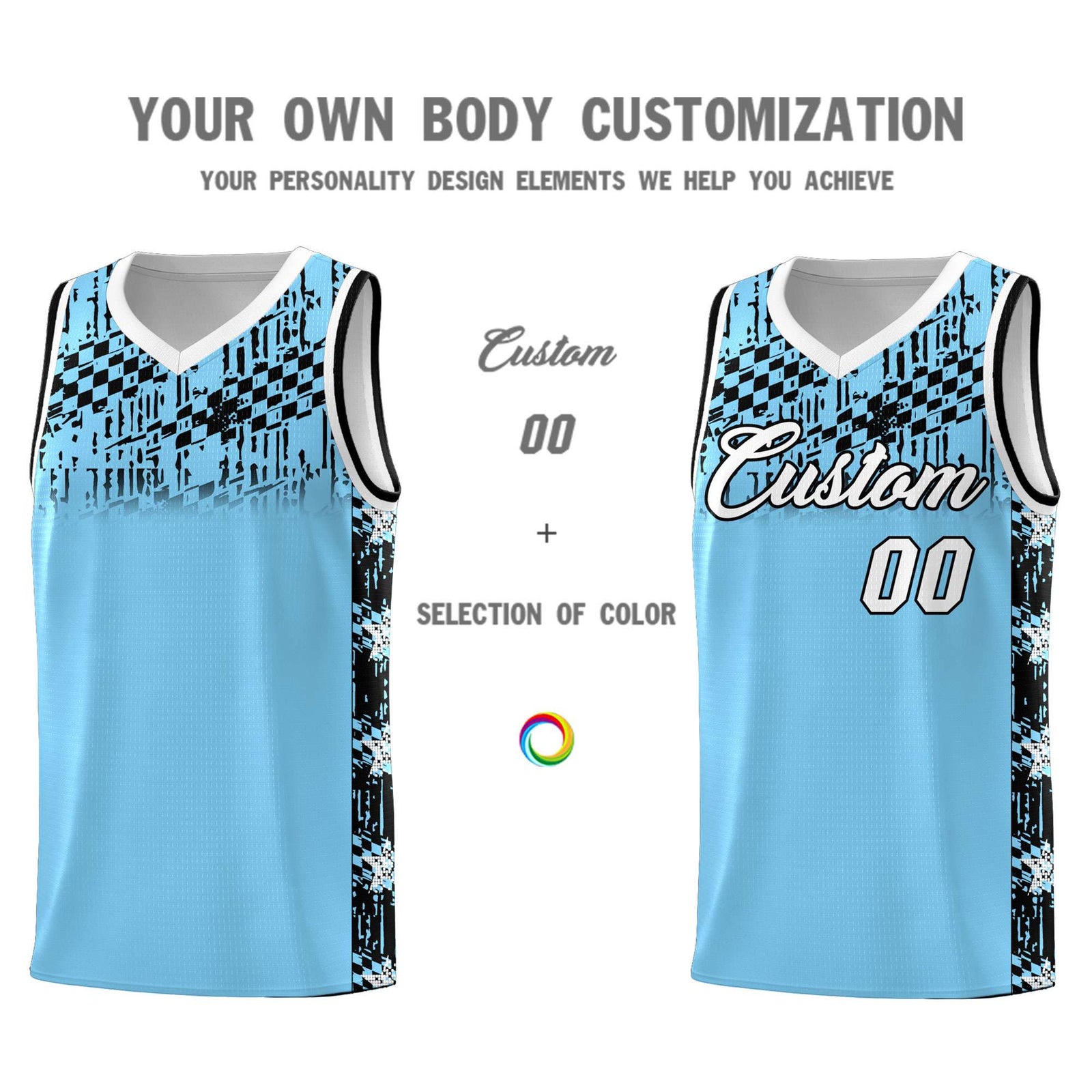 Custom Light Blue Mosaic Stars Pattern Sports Uniform Basketball Jersey
