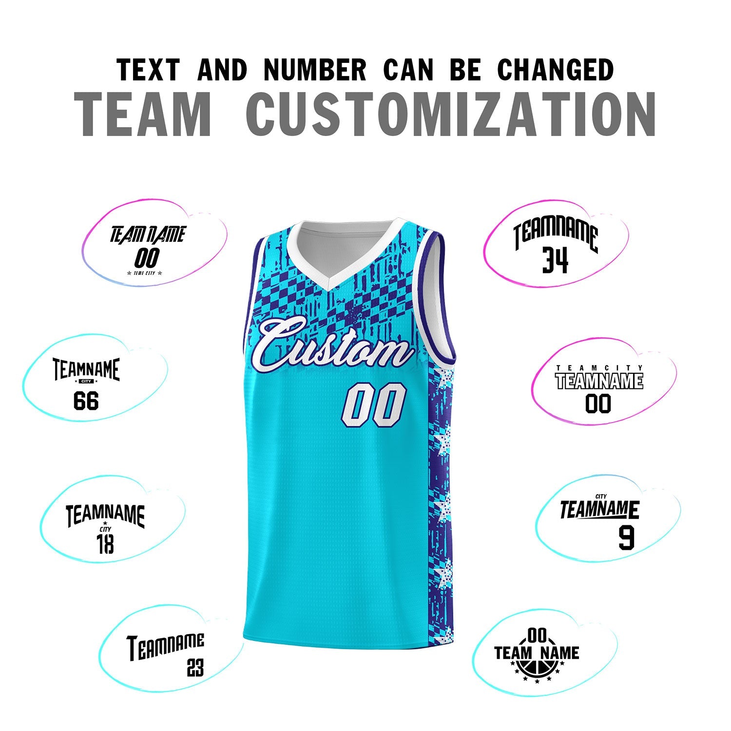 Custom Sky Blue Mosaic Stars Pattern Sports Uniform Basketball Jersey