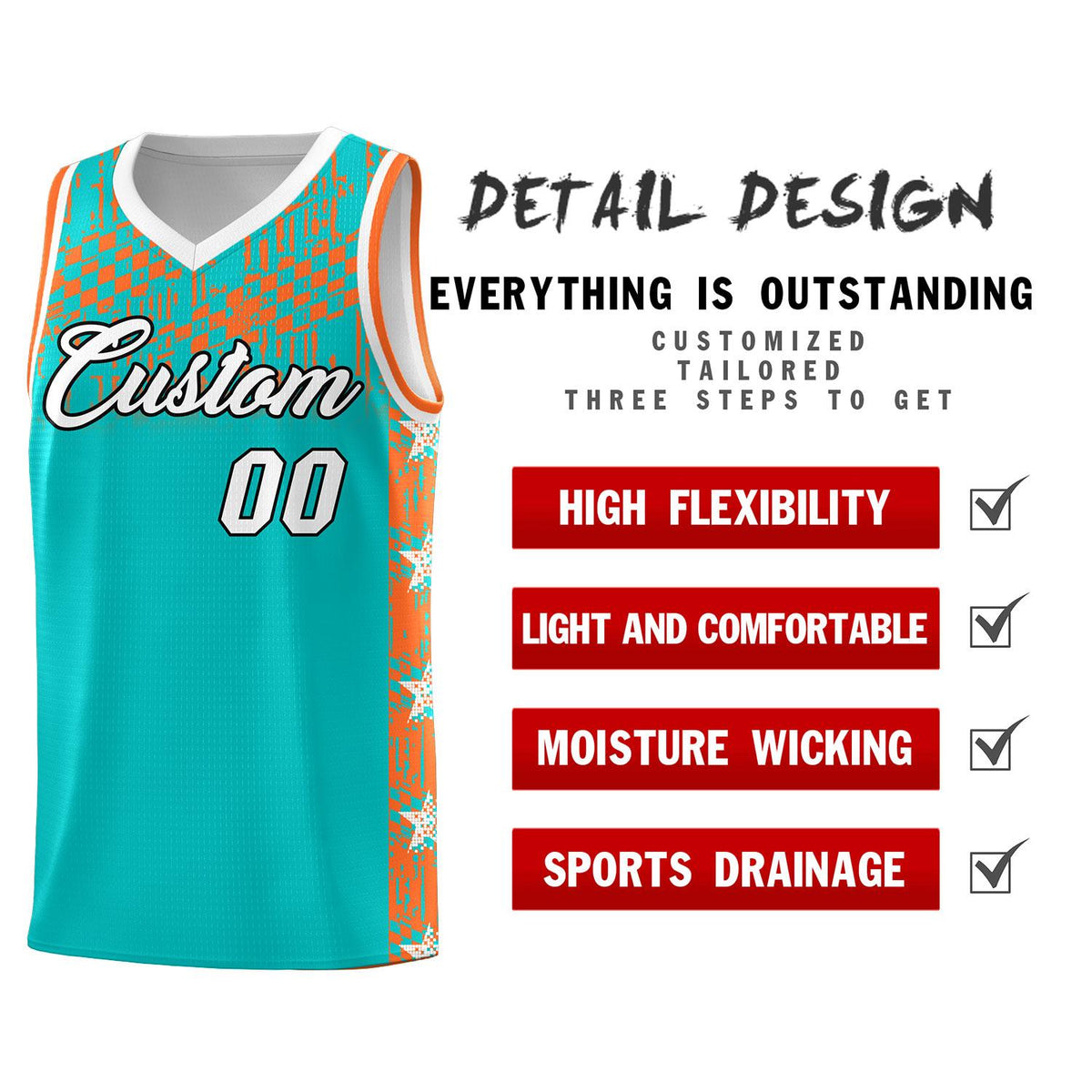 Custom Aqua Mosaic Stars Pattern Sports Uniform Basketball Jersey
