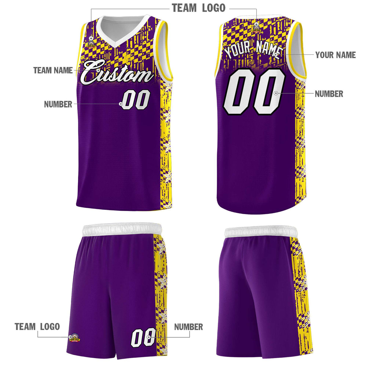 Custom Purple Mosaic Stars Pattern Sports Uniform Basketball Jersey