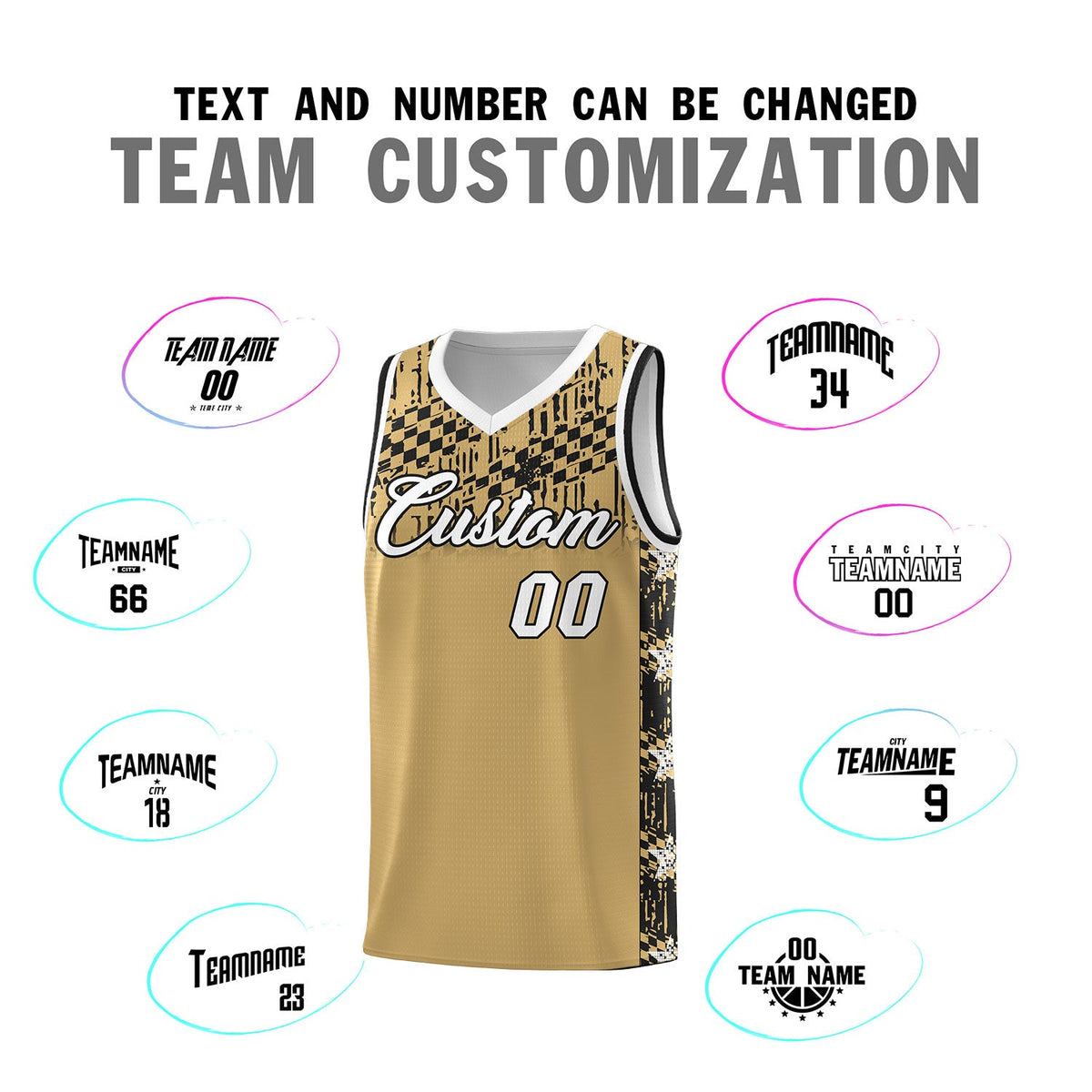 Custom Old Gold Mosaic Stars Pattern Sports Uniform Basketball Jersey