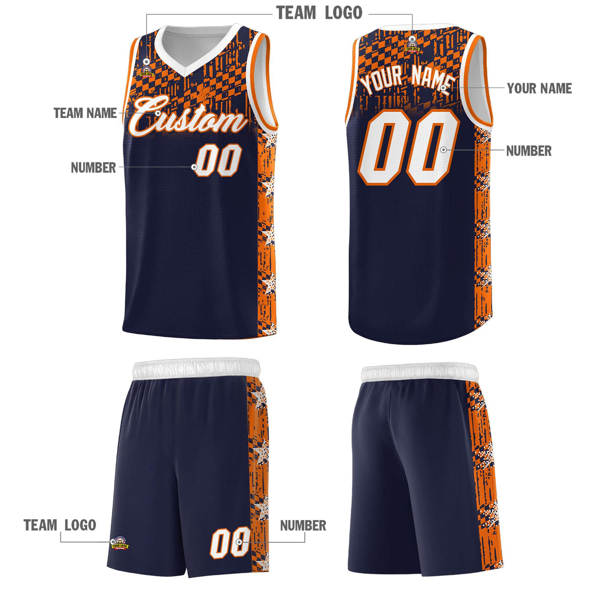 Custom Navy Mosaic Stars Pattern Sports Uniform Basketball Jersey
