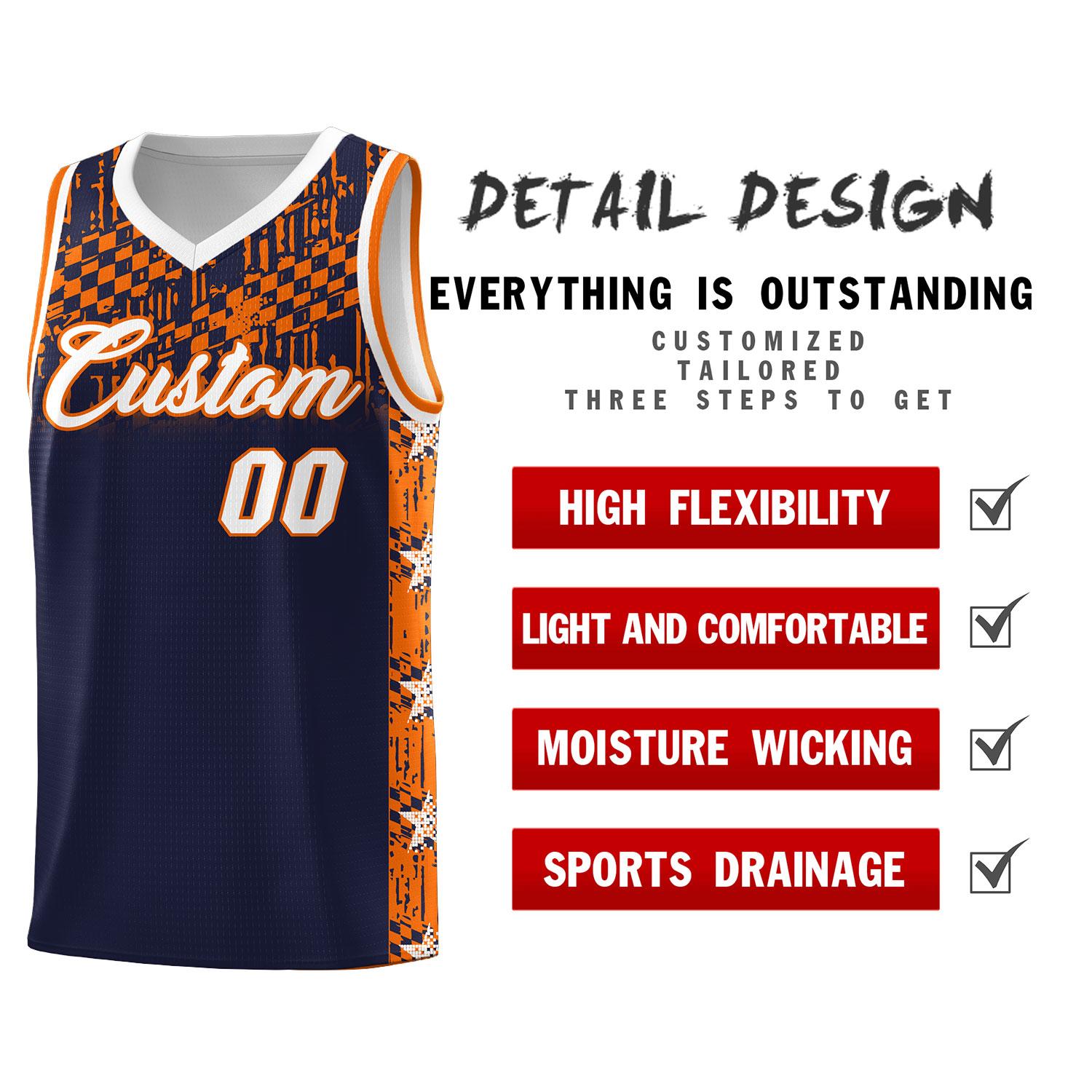 Custom Navy Mosaic Stars Pattern Sports Uniform Basketball Jersey
