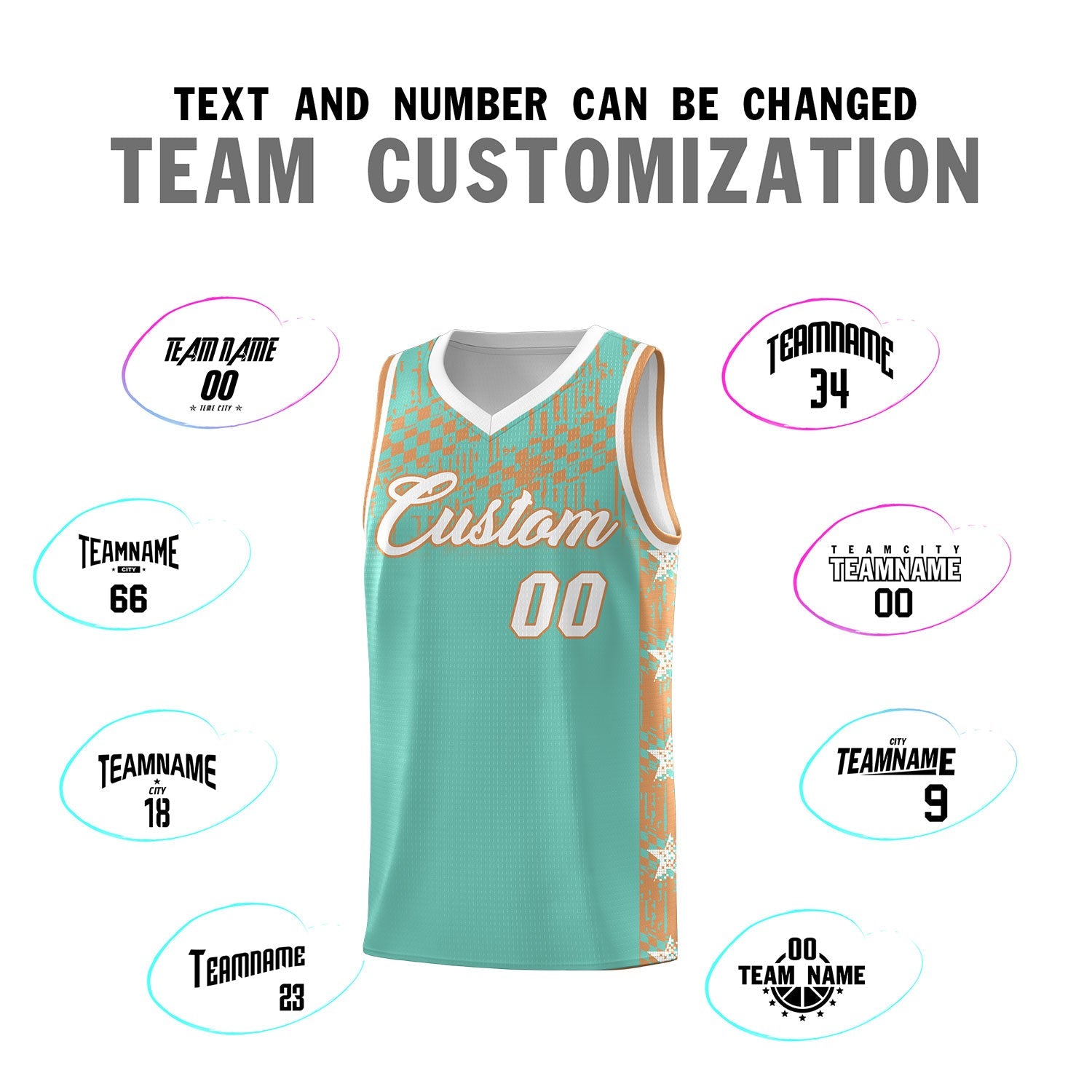 Custom Bright Green Mosaic Stars Pattern Sports Uniform Basketball Jersey