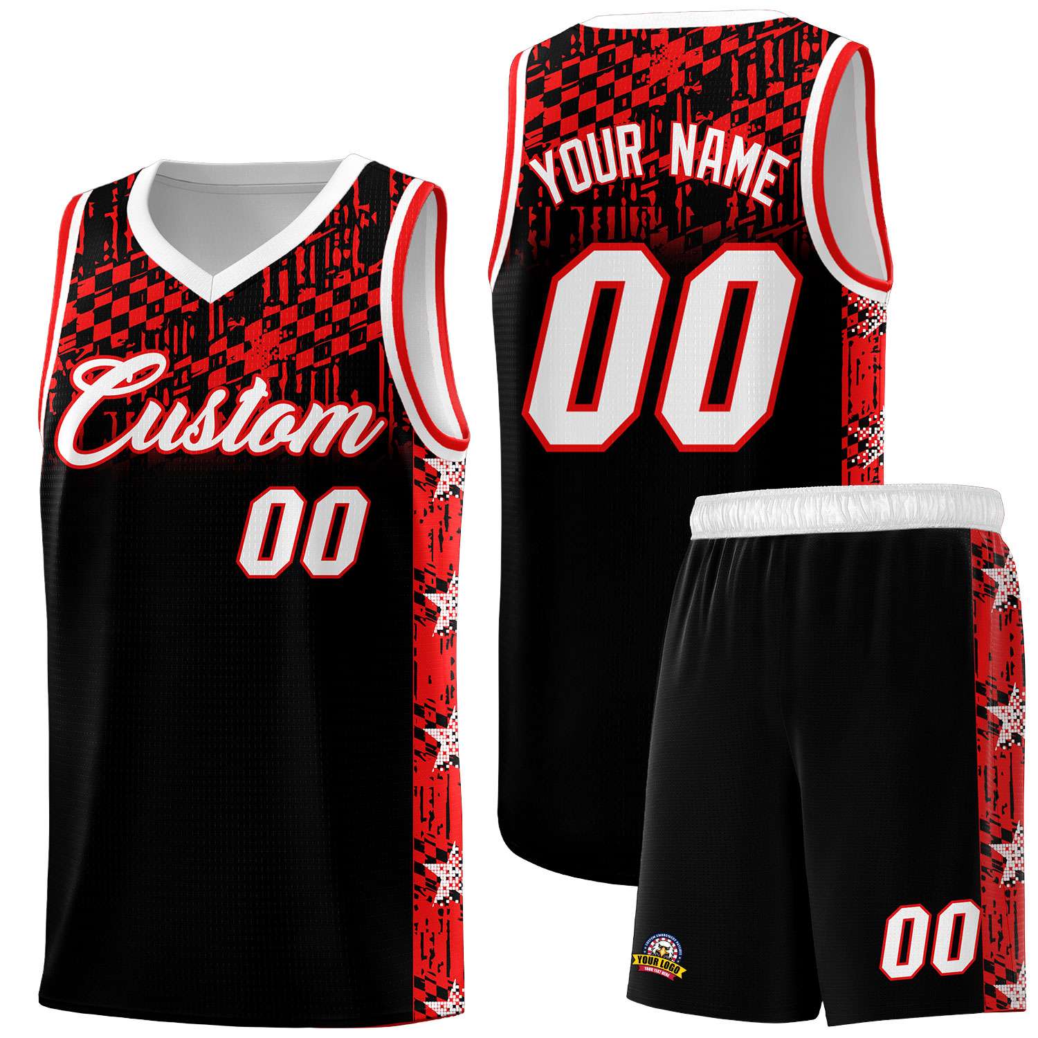 Custom Black Mosaic Stars Pattern Sports Uniform Basketball Jersey
