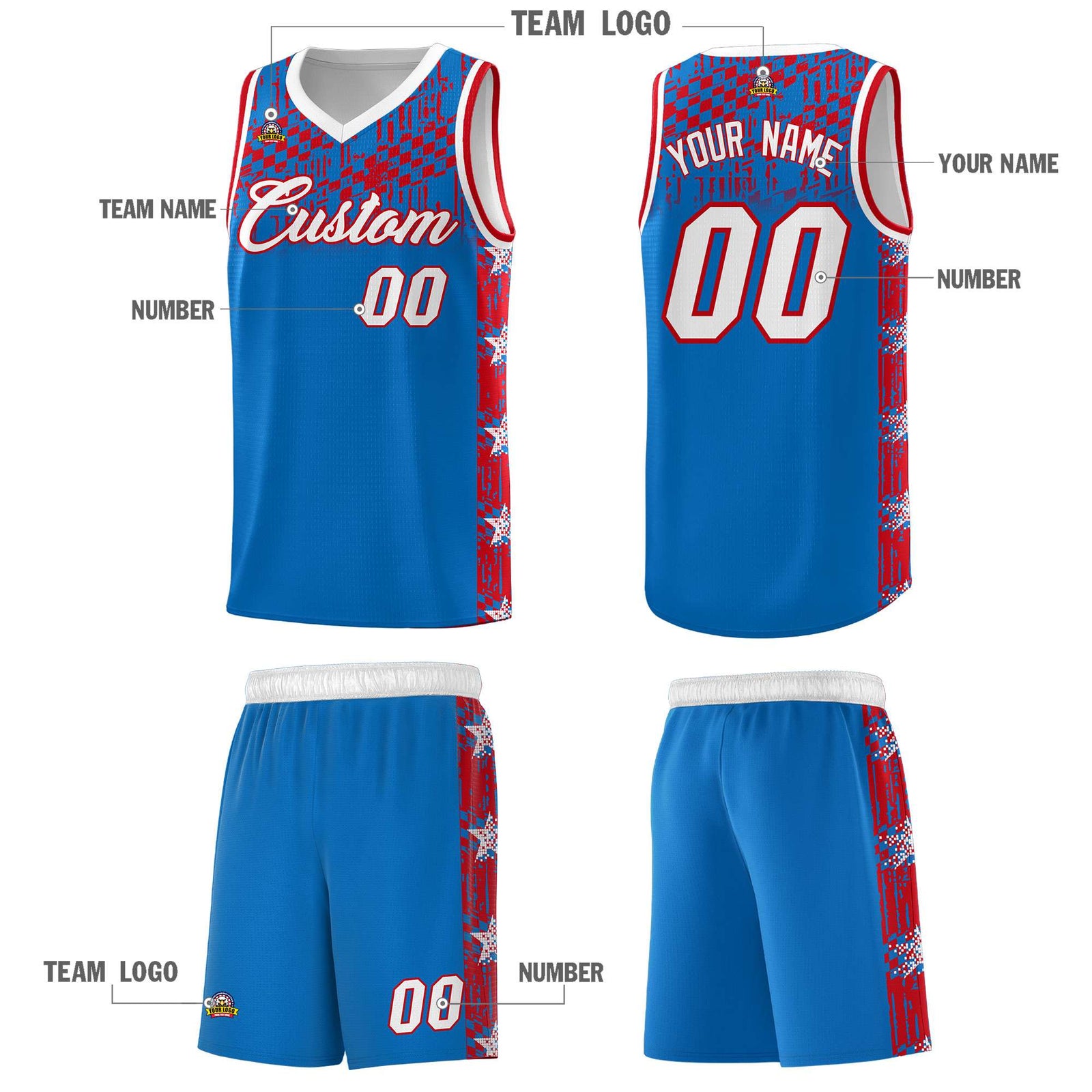 Custom Royal Mosaic Stars Pattern Sports Uniform Basketball Jersey