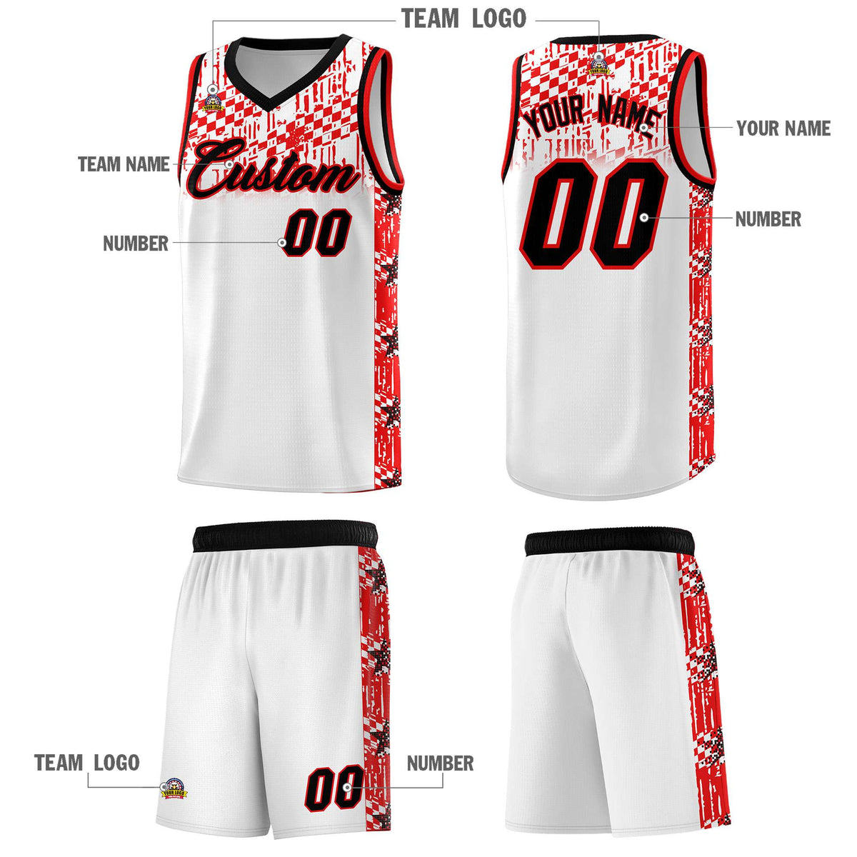 Custom White Mosaic Stars Pattern Sports Uniform Basketball Jersey