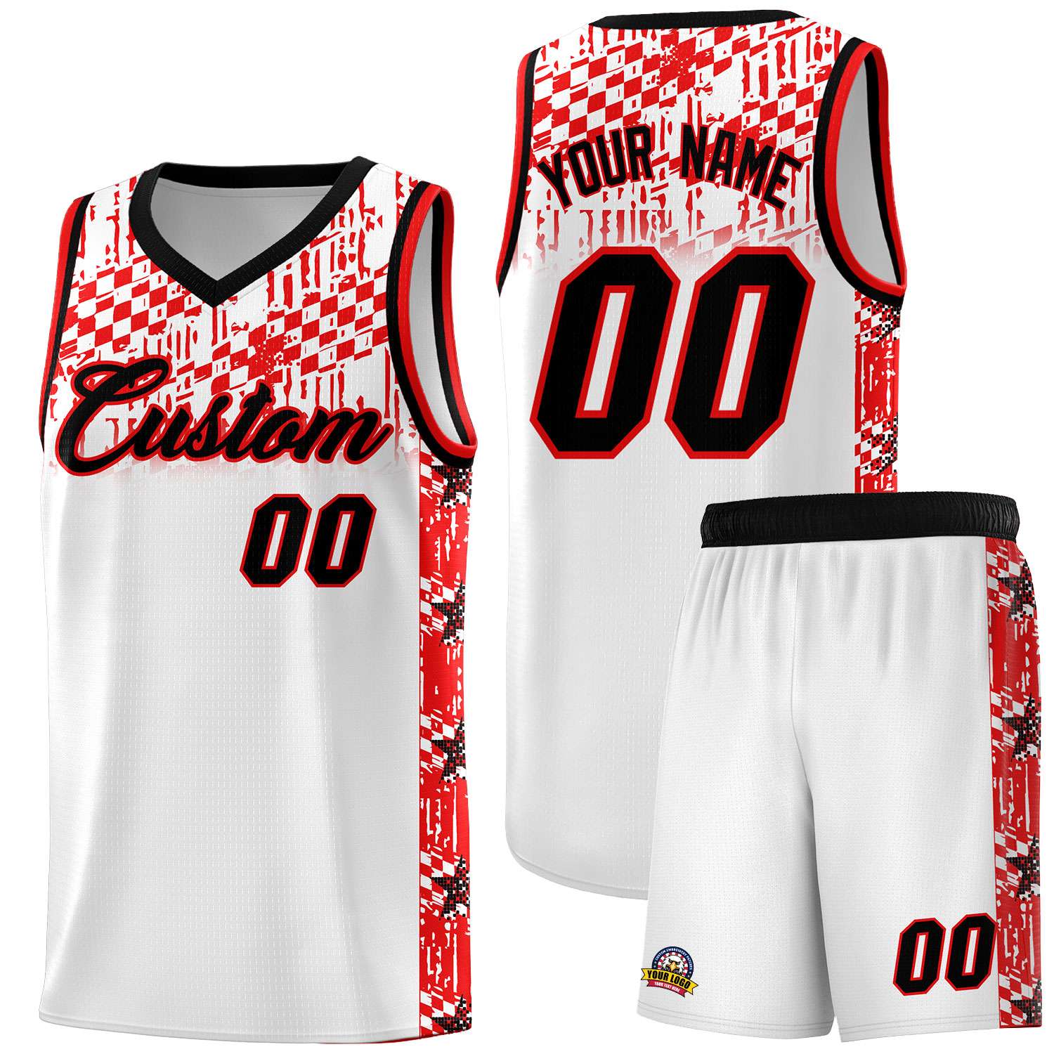 Custom White Mosaic Stars Pattern Sports Uniform Basketball Jersey
