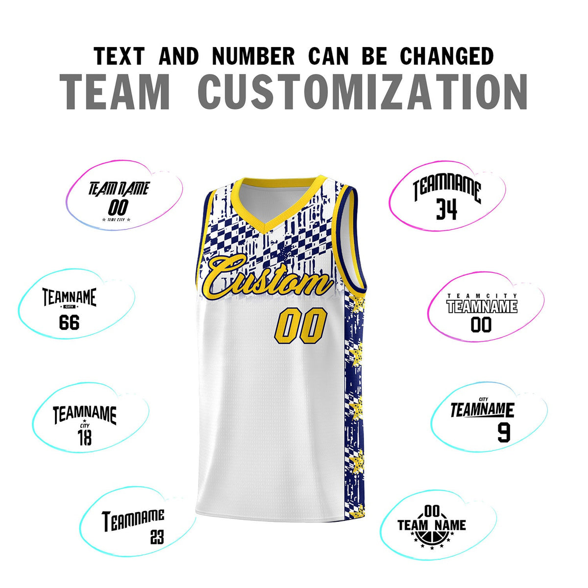 Custom White Mosaic Stars Pattern Sports Uniform Basketball Jersey