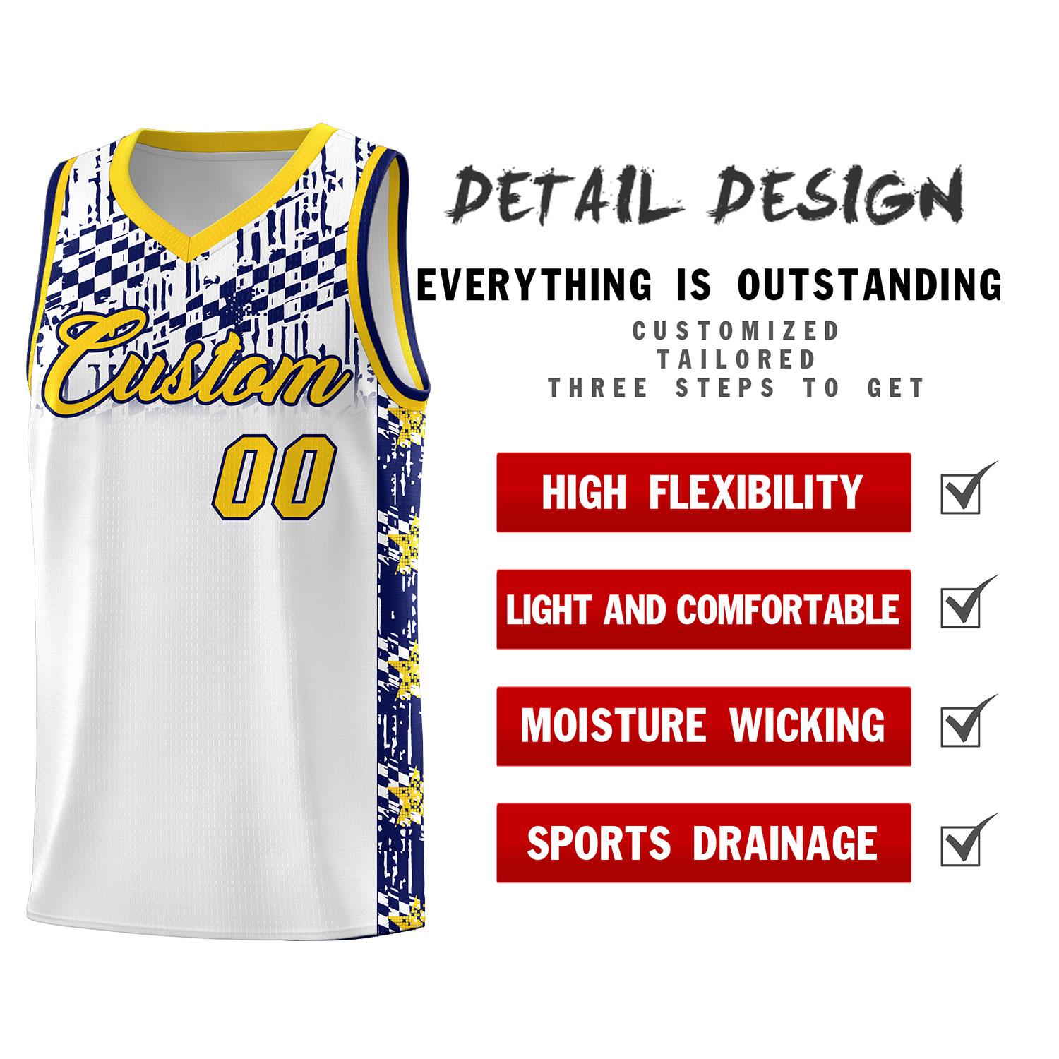 Custom White Mosaic Stars Pattern Sports Uniform Basketball Jersey