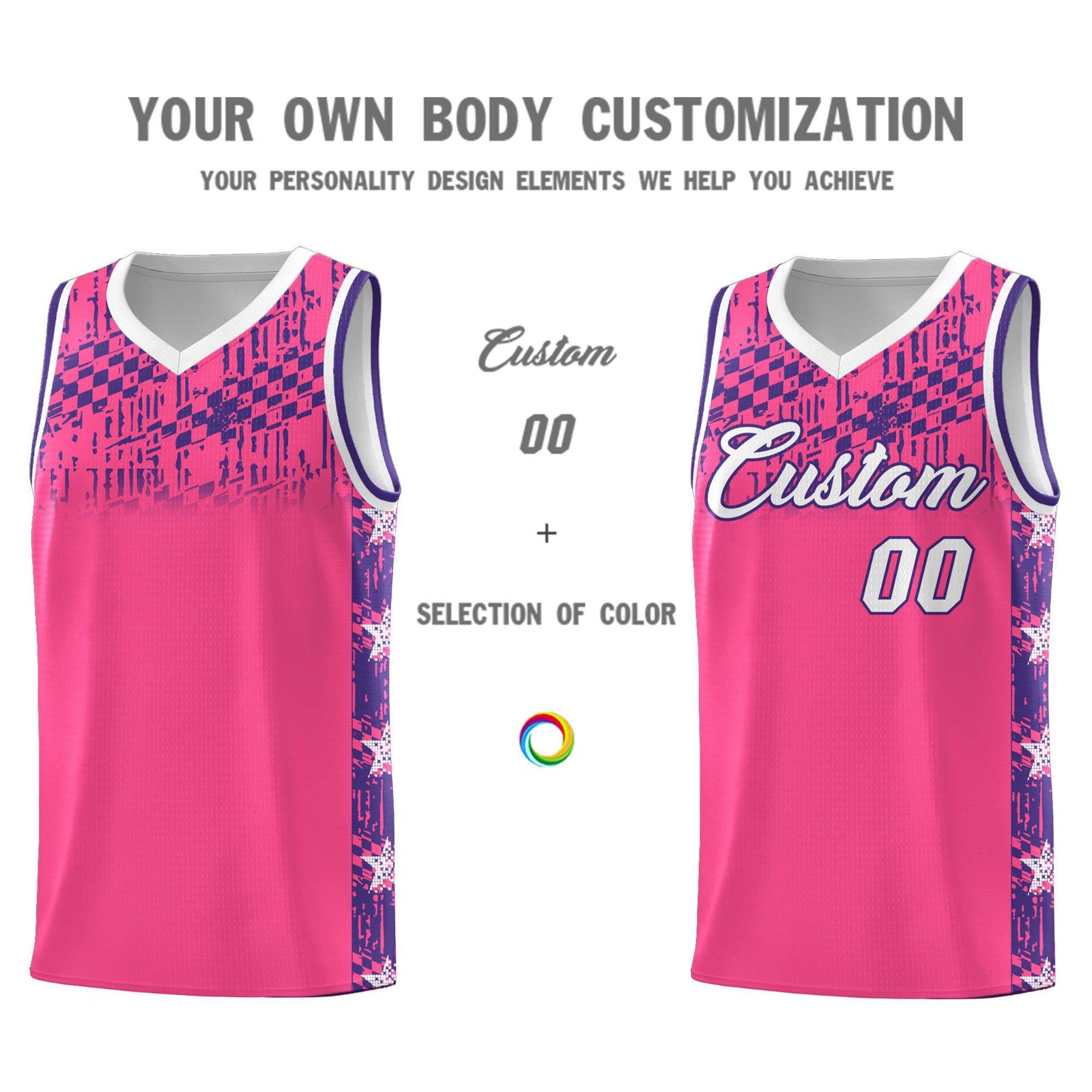 Custom Pink Mosaic Stars Pattern Sports Uniform Basketball Jersey