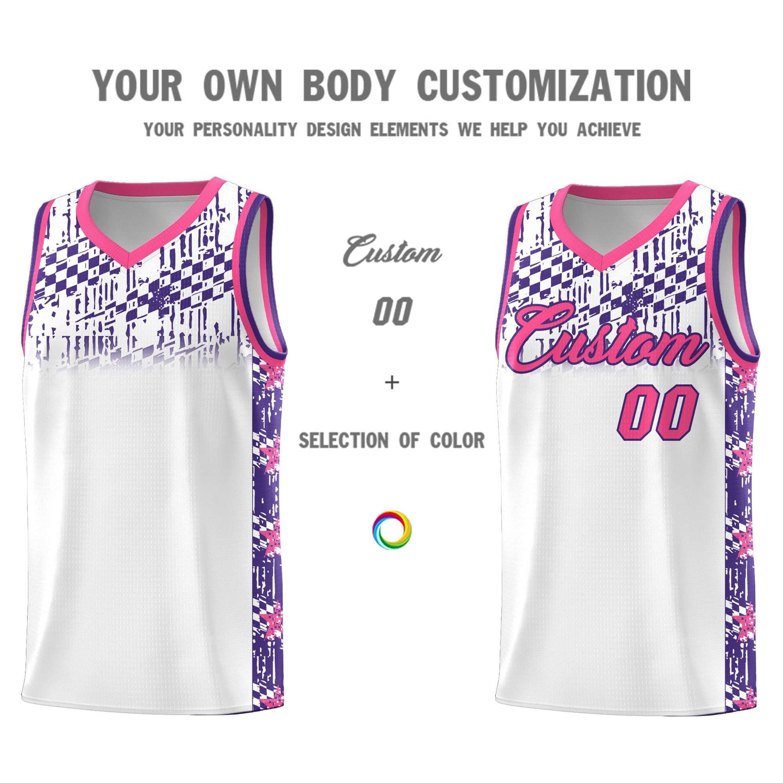 Custom White Mosaic Stars Pattern Sports Uniform Basketball Jersey