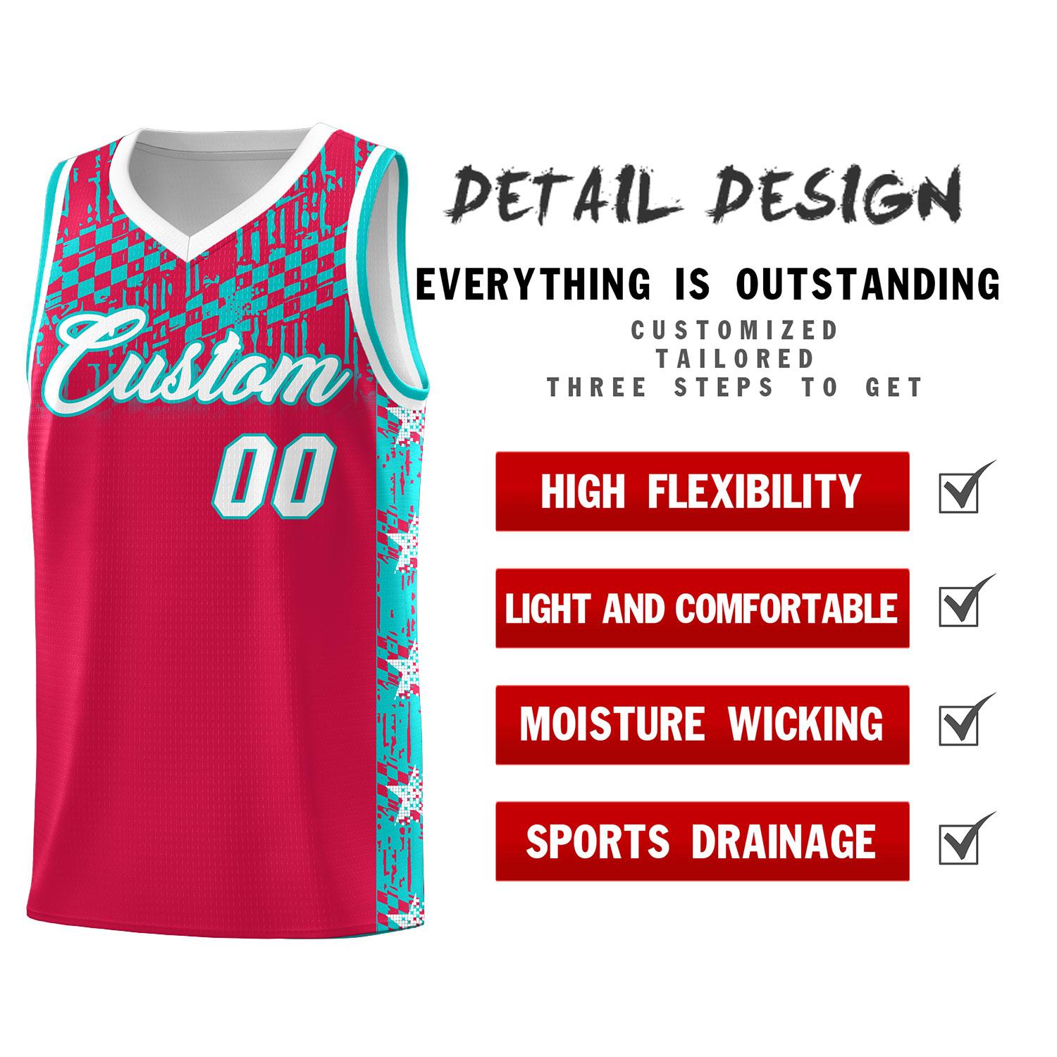Custom Red Mosaic Stars Pattern Sports Uniform Basketball Jersey