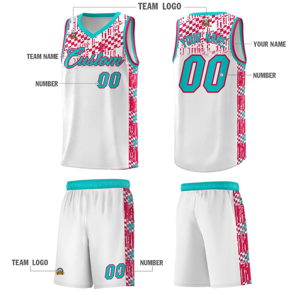 Custom White Mosaic Stars Pattern Sports Uniform Basketball Jersey